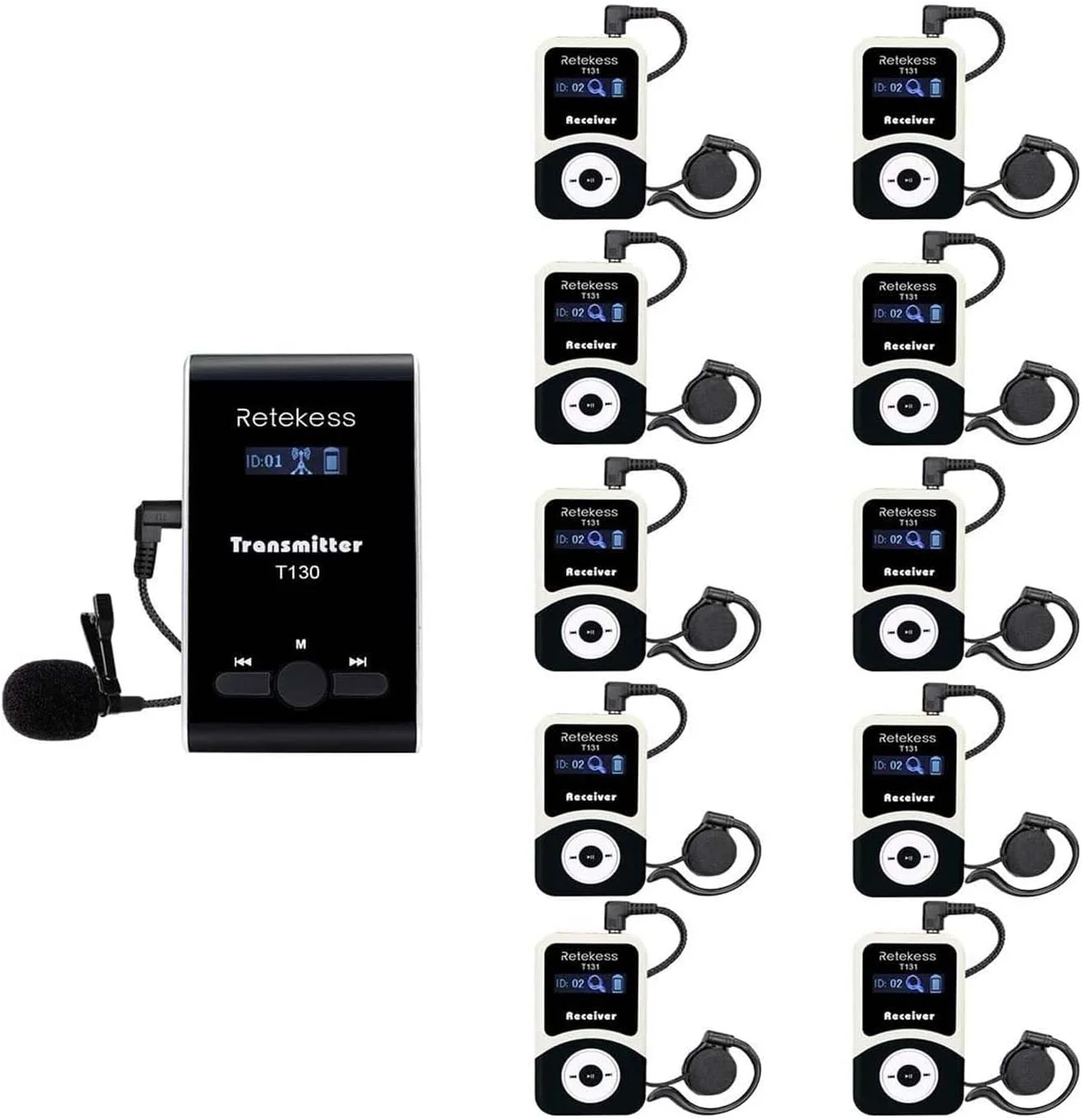 سیستم راهنمای تور بی سیم 99 کاناله Retekess T130 با میکروفون برای سیستم ترجمه کلیسا برای آموزش تفسیر دادگاه (1 فرستنده 10 گیرنده)