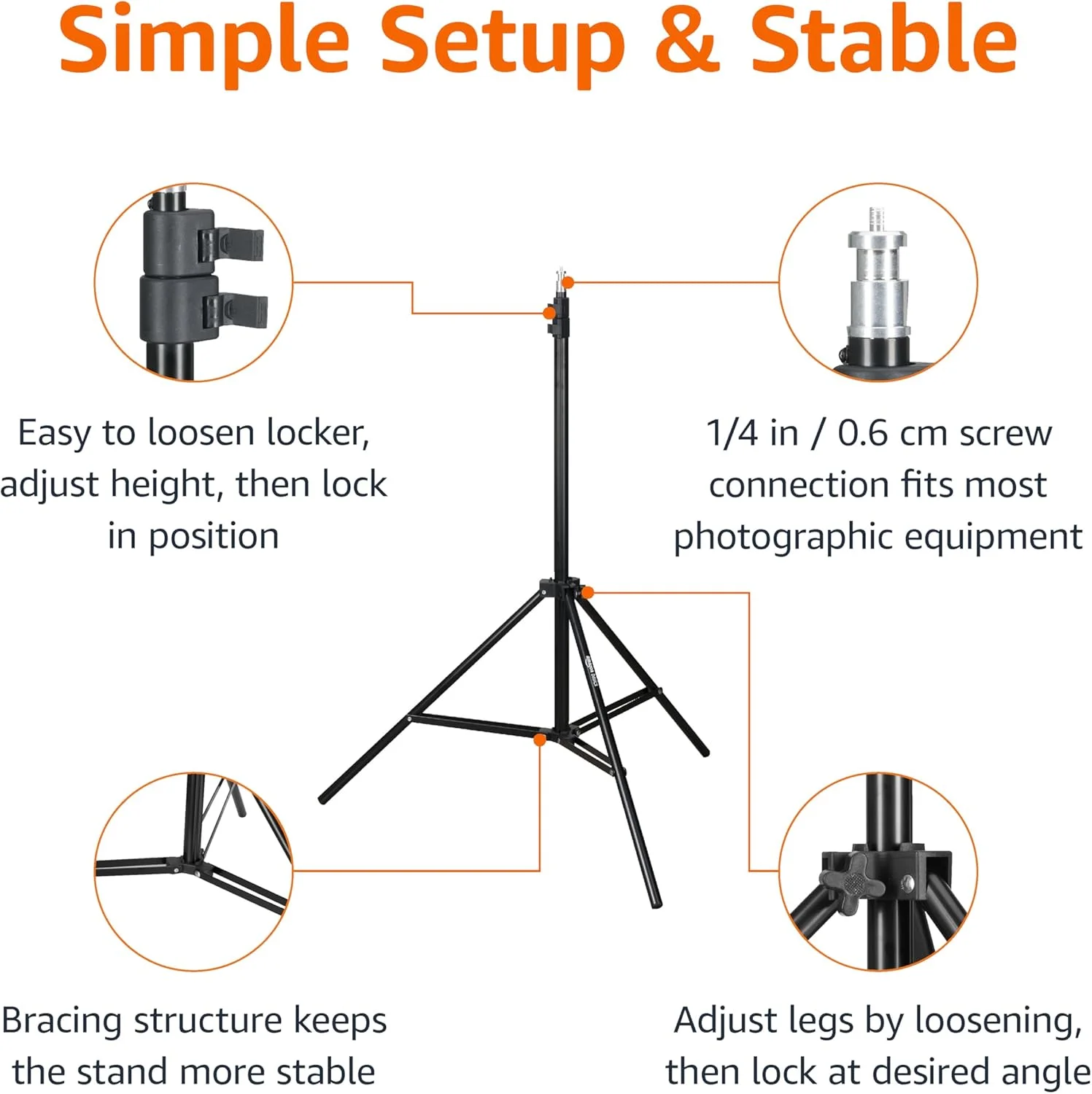 پایه سه پایه آلومینیومی نورپردازی آمازون با کیف - 0.8 تا 2.1 متر، مشکی