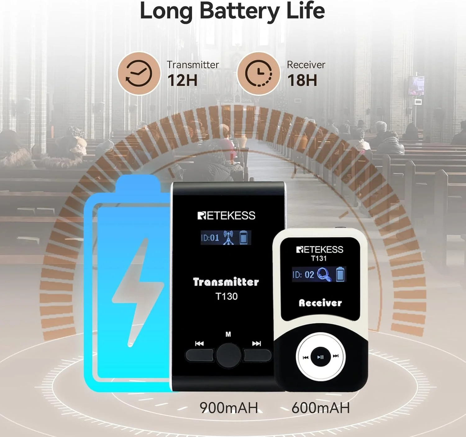 سیستم راهنمای تور بی سیم 99 کاناله Retekess T130 با میکروفون برای سیستم ترجمه کلیسا برای آموزش تفسیر دادگاه (1 فرستنده 10 گیرنده) سیستم راهنمای تور بی سیم 99 کاناله Retekess T130 با میکروفون برای سیستم ترجمه کلیسا برای آموزش تفسیر دادگاه (1 فرستنده 10 گیرنده)