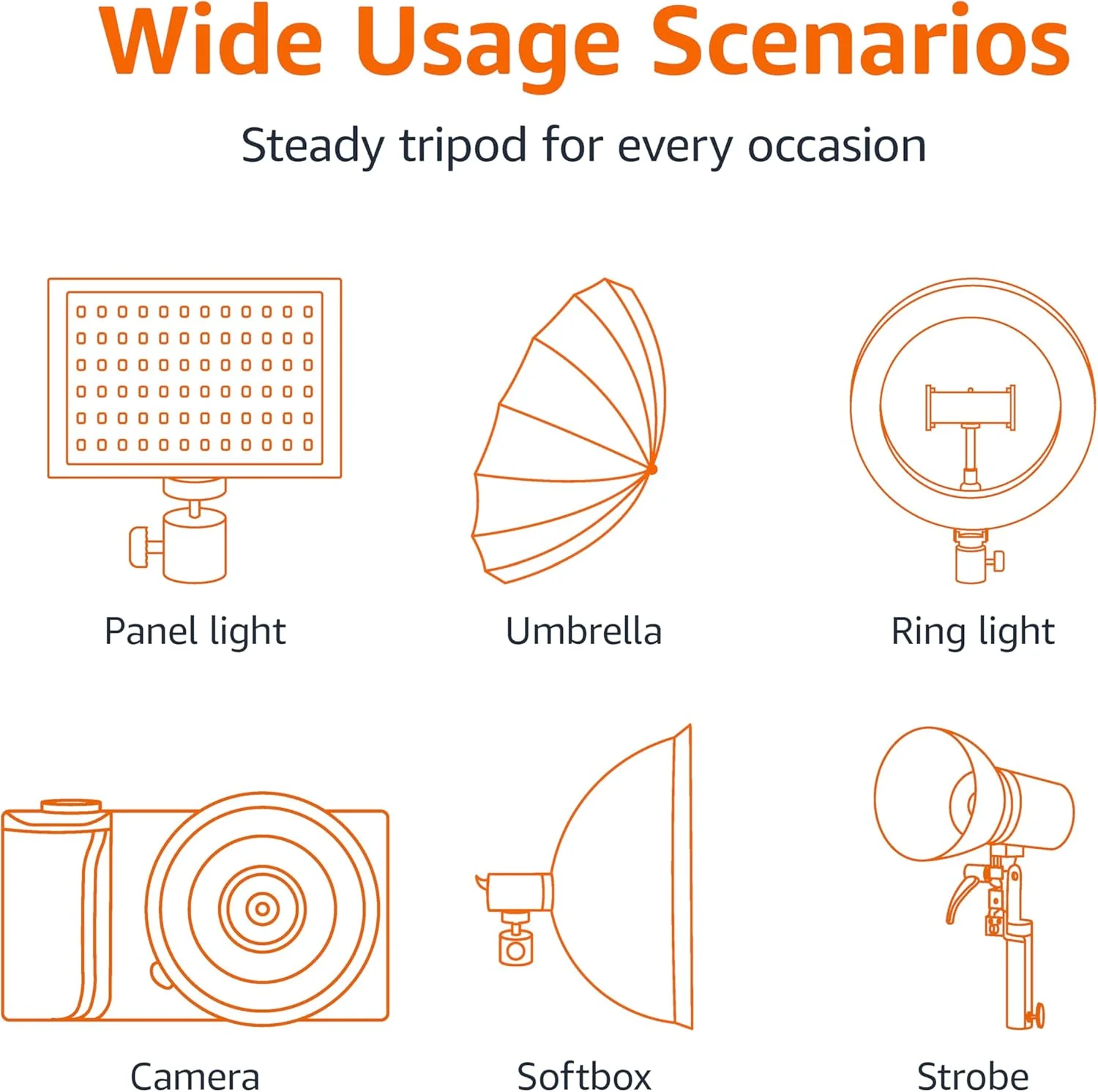پایه سه پایه آلومینیومی نورپردازی آمازون با کیف - 0.8 تا 2.1 متر، مشکی