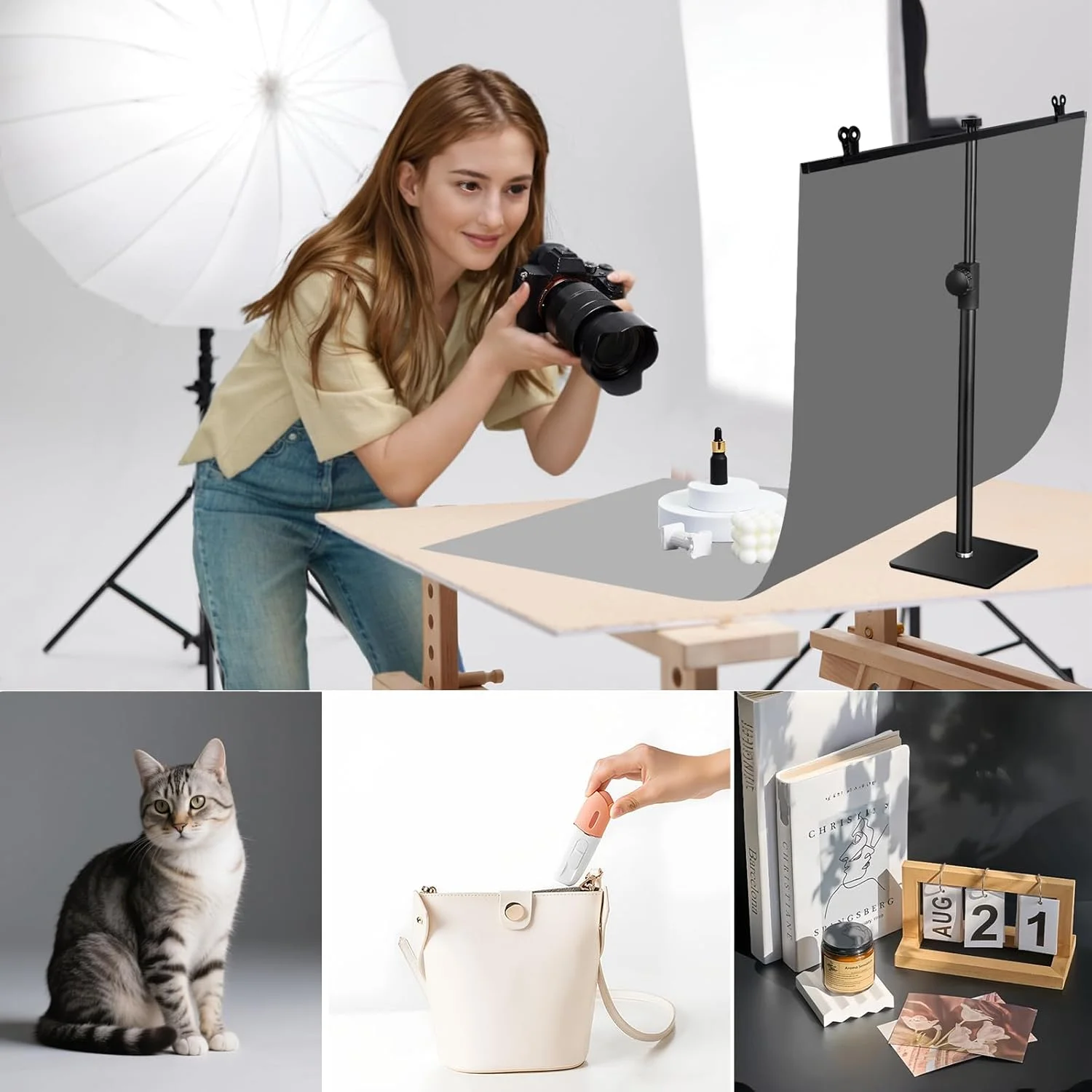 کیت پس زمینه عکاسی، پس زمینه کاغذی دو طرفه با پایه، 56x86 سانتی متر، 14 رنگ، برای عکاسی از محصولات غذایی، لوازم استودیویی رومیزی کیت پس زمینه عکاسی، پس زمینه کاغذی دو طرفه با پایه، 56x86 سانتی متر، 14 رنگ، برای عکاسی از محصولات غذایی، لوازم استودیویی رومیزی