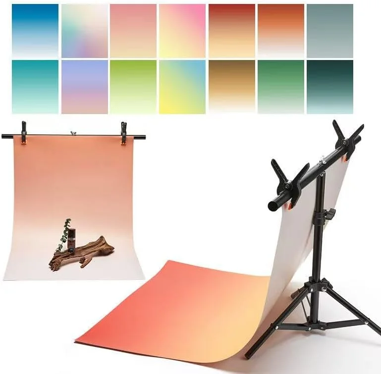 ۷ تکه کاغذ پس زمینه گرادیانی عکاسی با ۱۴ طرح، دو طرفه، ضد آب، قابل استفاده مجدد، پس زمینه رومیزی عکس برای عکاسی جواهرات، لوازم آرایشی و آرایش (بدون براکت)