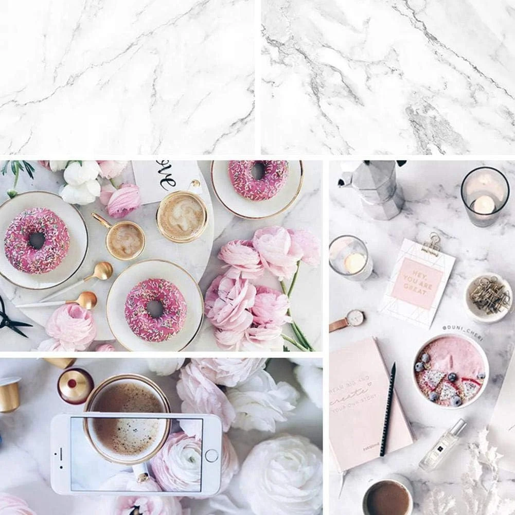 کاغذ پس زمینه عکاسی با طرح دو طرفه چوب قدیمی، مرمر و بافت دیوار سیمانی، مناسب برای عکاسی از غذا، جواهرات و سایر موارد، ابعاد 87x57 سانتی متر