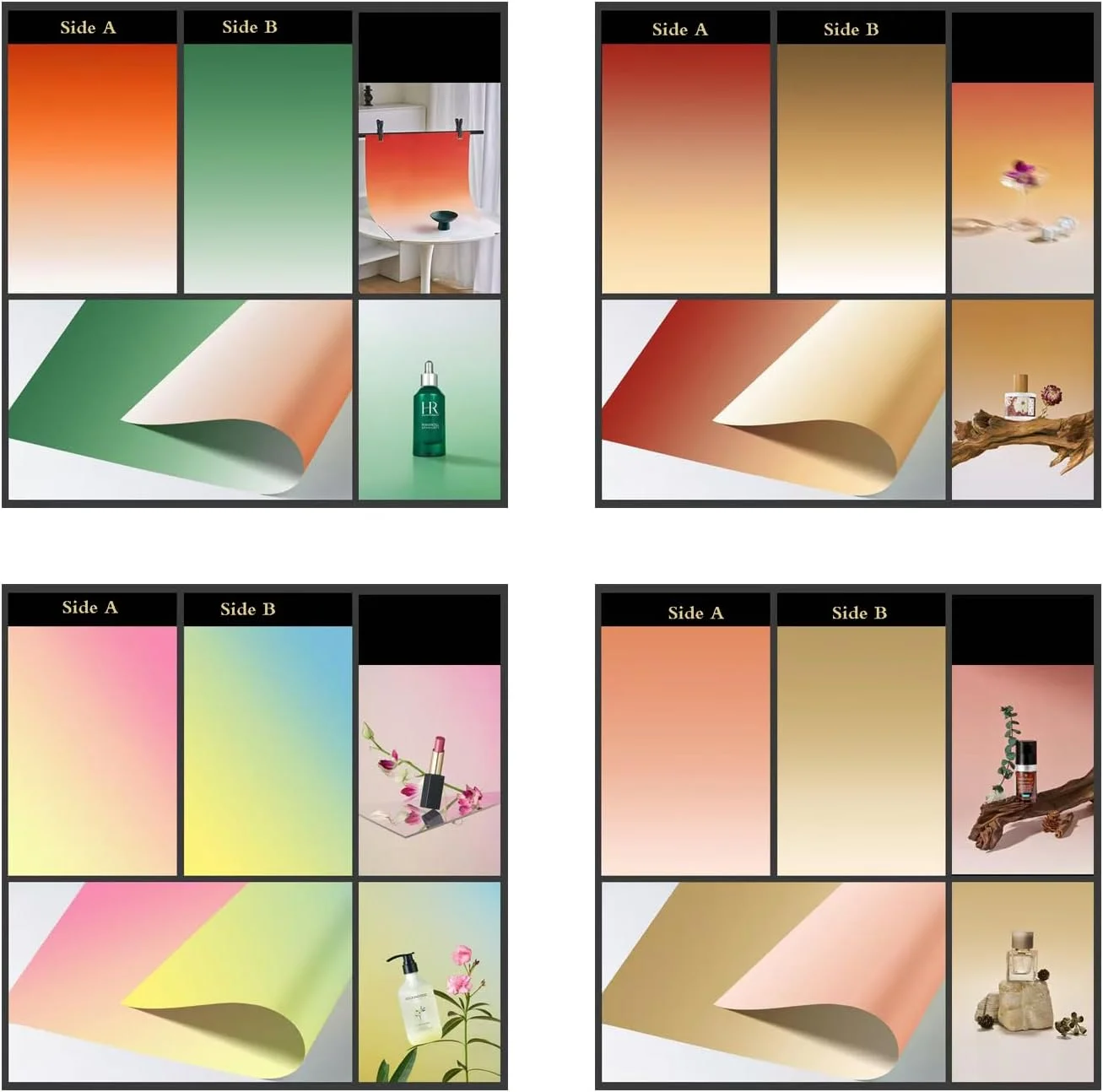 ۷ تکه کاغذ پس زمینه گرادیانی عکاسی با ۱۴ طرح، دو طرفه، ضد آب، قابل استفاده مجدد، پس زمینه رومیزی عکس برای عکاسی جواهرات، لوازم آرایشی و آرایش (بدون براکت)