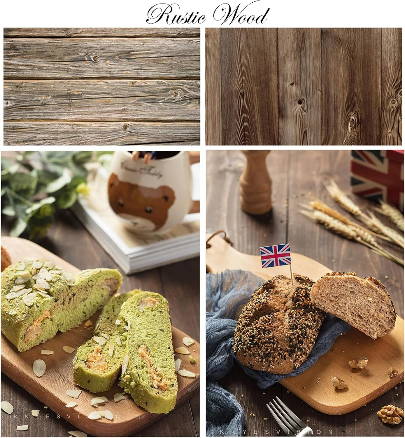 مجموعه ۴ عددی پس زمینه عکاسی مواد غذایی Bcolor، سایز ۵۶x۸۸ سانتی‌متر، دو رو، طرح سنگ مرمر و چوب، مناسب برای عکاسی از محصولات، جواهرات و چیدمان میز، دارای ۸ الگو