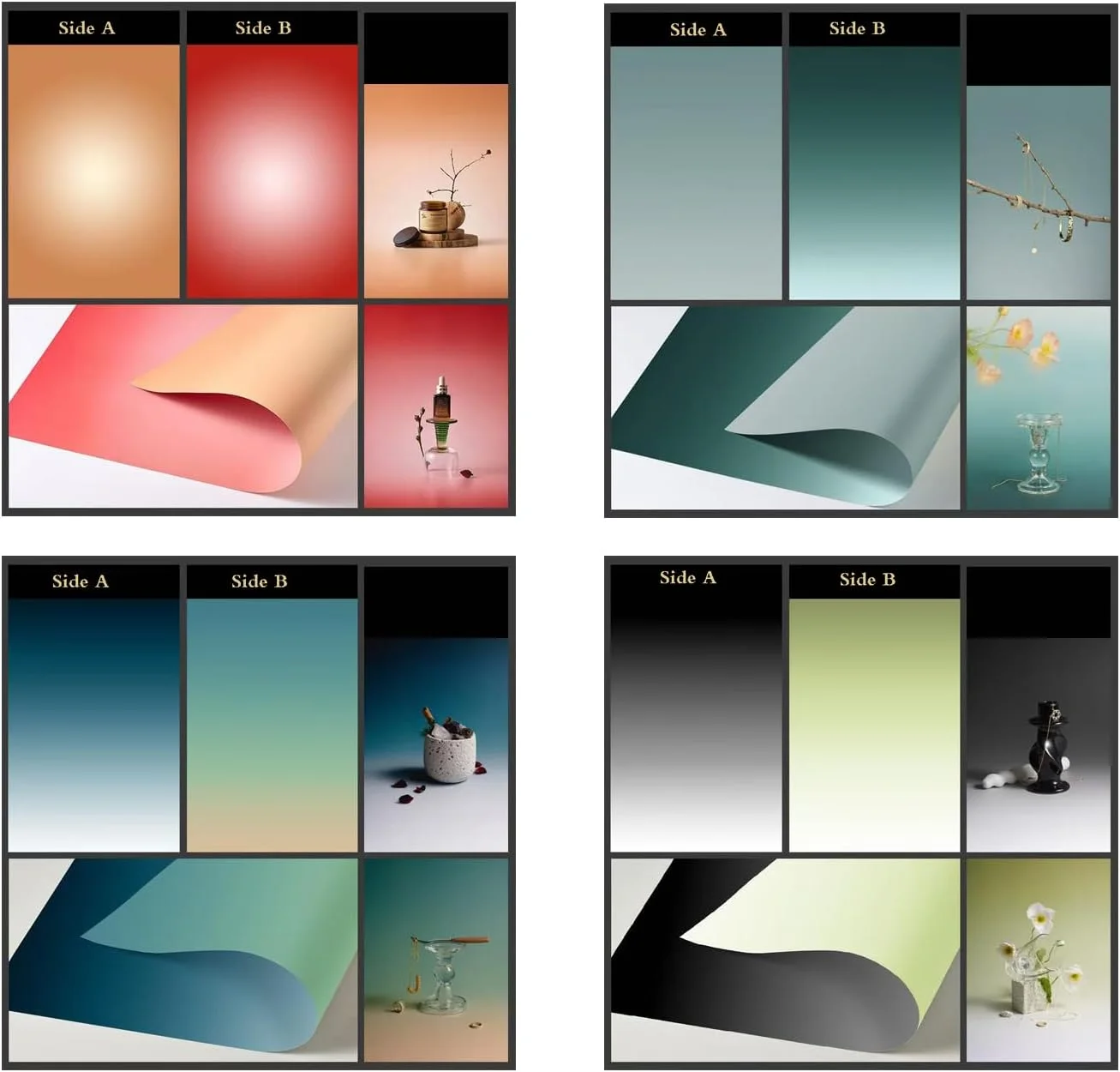 ۷ تکه کاغذ پس زمینه گرادیانی عکاسی با ۱۴ طرح، دو طرفه، ضد آب، قابل استفاده مجدد، پس زمینه رومیزی عکس برای عکاسی جواهرات، لوازم آرایشی و آرایش (بدون براکت)