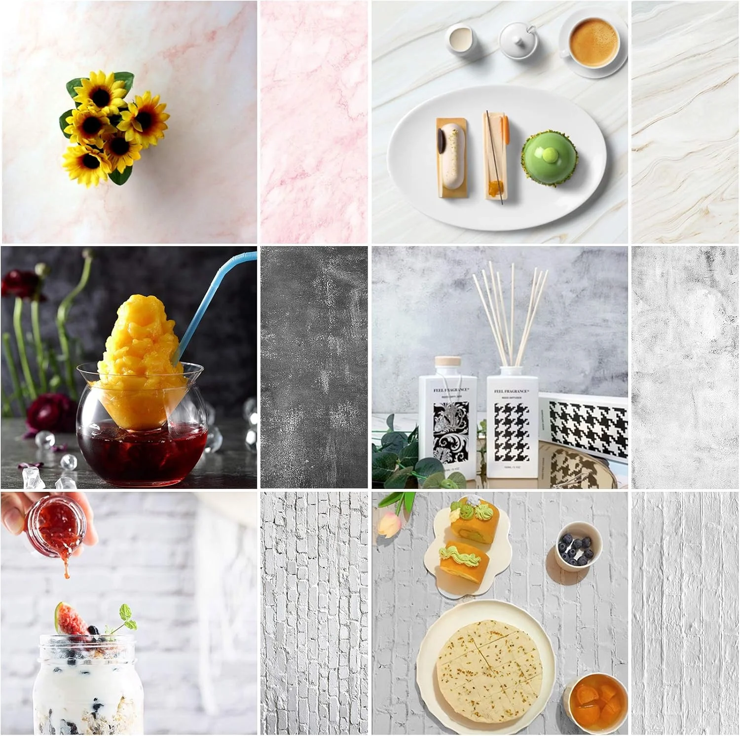 مکینگ 3 عدد کاغذ پس زمینه عکاسی دو طرفه با ابعاد 87x56 سانتی متر، بافت سیمان و مرمر، پس زمینه عکس محصول کوچک برای عکاسی مواد غذایی، جواهرات، لوازم آرایشی، عکاسی تخت