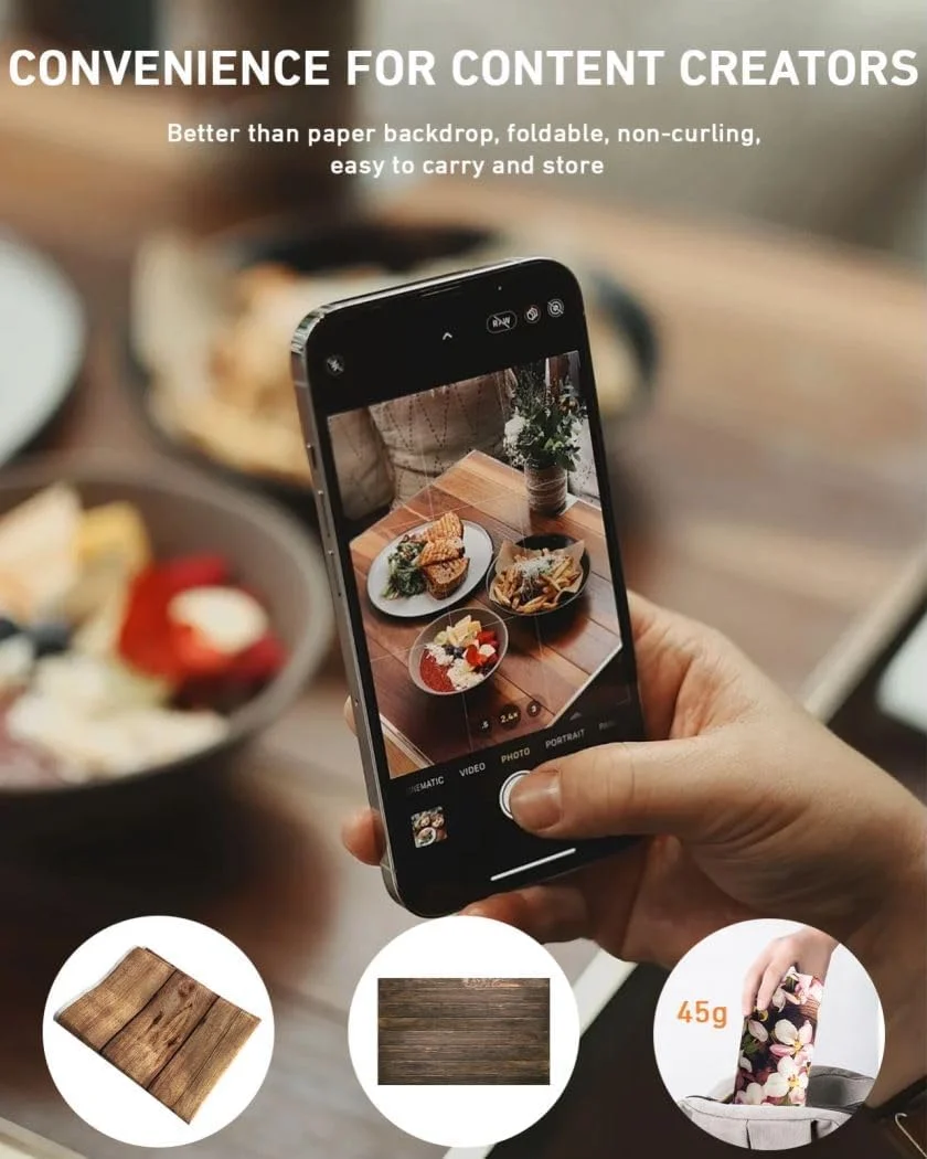 پس زمینه عکاسی غذا 50x80 سانتی متر 2 عدد، پس زمینه عکس وینیل قابل استفاده مجدد با بافت چوب، پس زمینه عکس فوق العاده واقعی برای جواهرات و لوازم آرایشی غذا