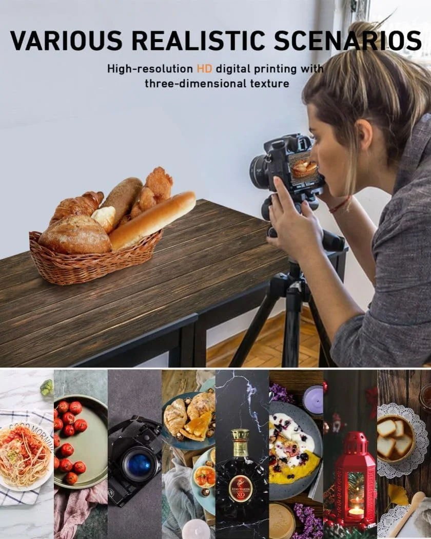 پس زمینه عکاسی غذا 50x80 سانتی متر 2 عدد، پس زمینه عکس وینیل قابل استفاده مجدد با بافت چوب، پس زمینه عکس فوق العاده واقعی برای جواهرات و لوازم آرایشی غذا