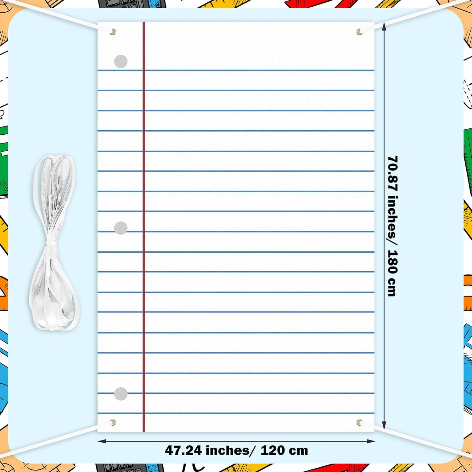 پس زمینه طرح کاغذ دفتر مشق، تزئینات خوش آمدگویی به مدرسه، مناسب برای کلاس درس، تابلوی اعلانات و مهمانی (1.8x1.2 متر، طرح دفتر)