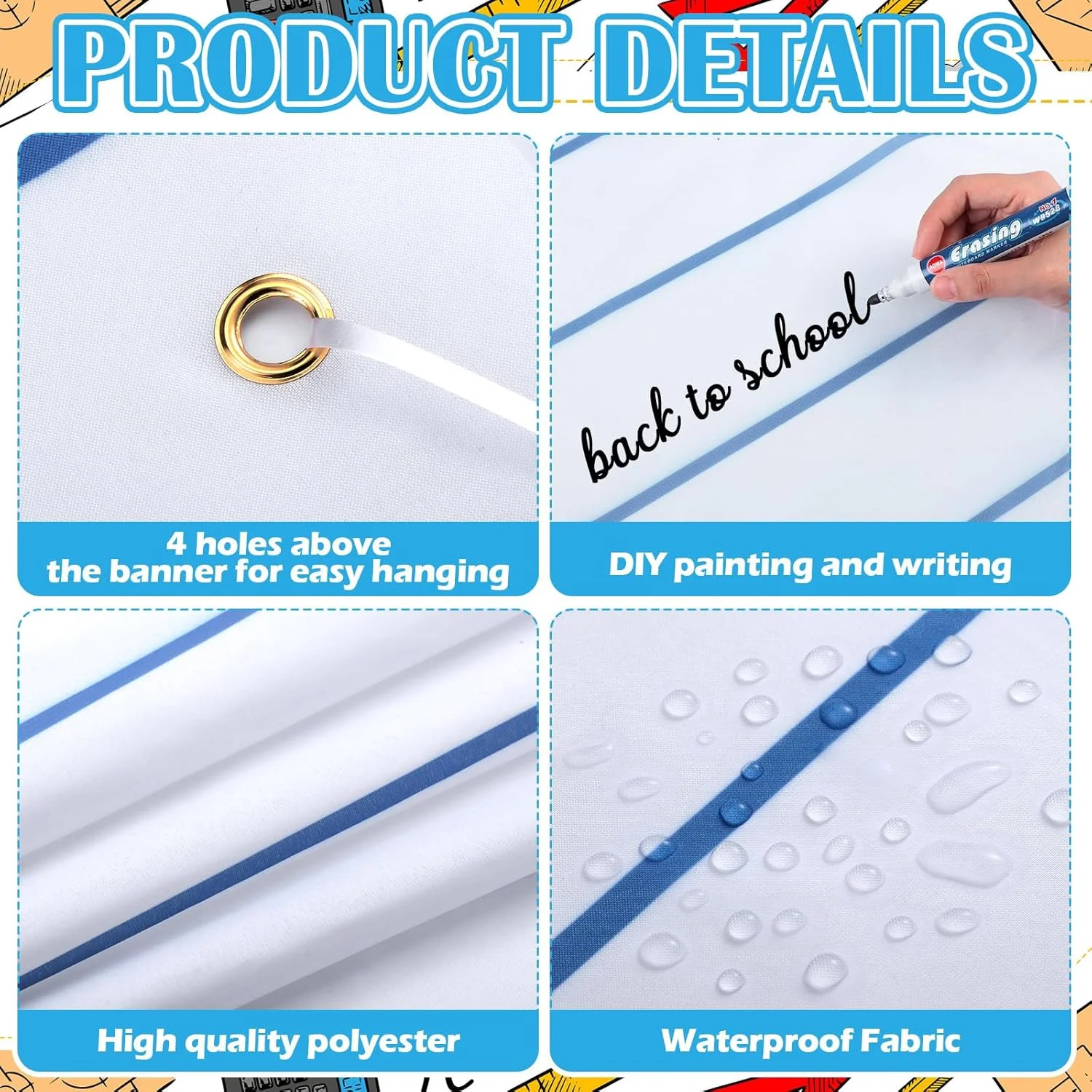 پس زمینه طرح کاغذ دفتر مشق، تزئینات خوش آمدگویی به مدرسه، مناسب برای کلاس درس، تابلوی اعلانات و مهمانی (1.8x1.2 متر، طرح دفتر)