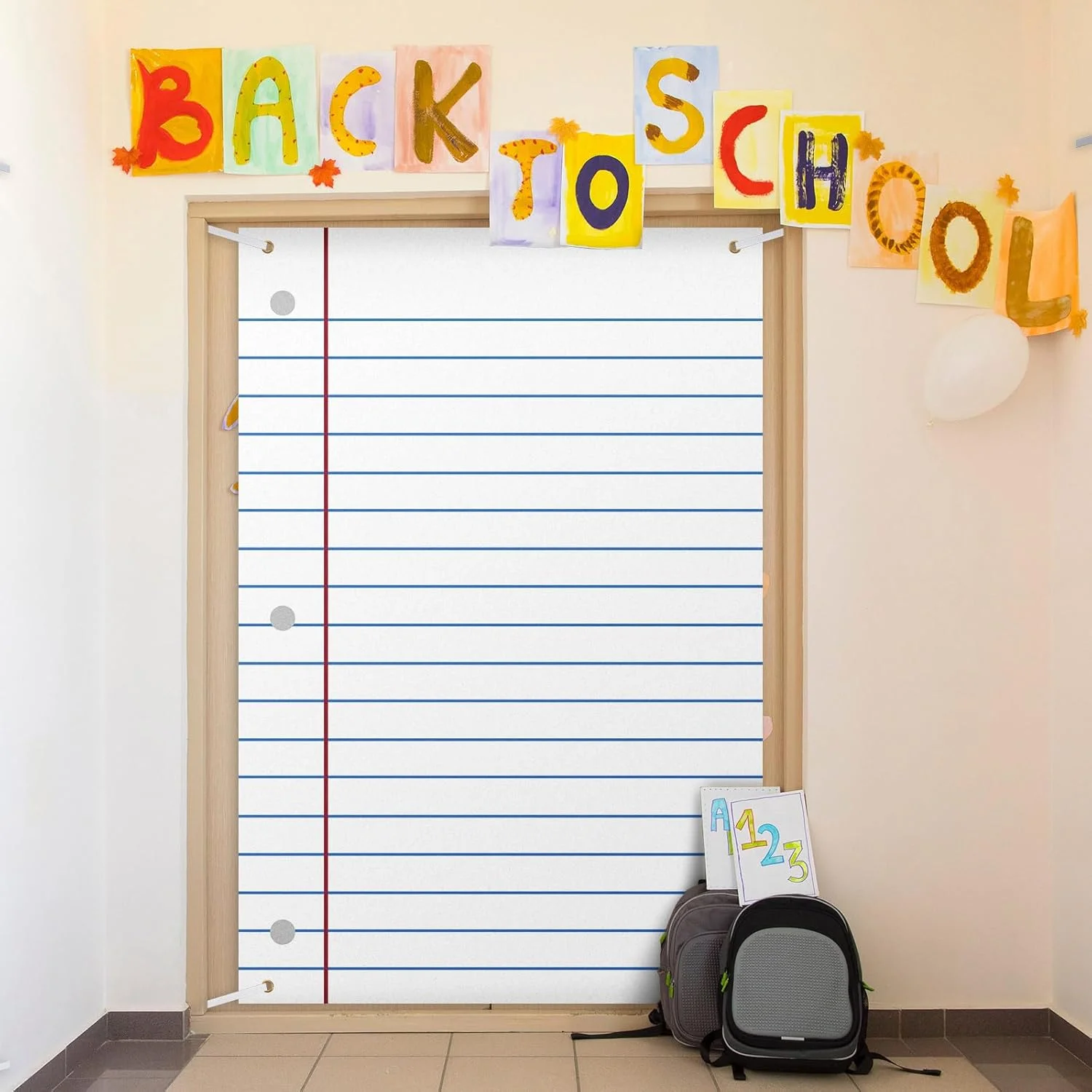 پس زمینه طرح کاغذ دفتر مشق، تزئینات خوش آمدگویی به مدرسه، مناسب برای کلاس درس، تابلوی اعلانات و مهمانی (1.8x1.2 متر، طرح دفتر)