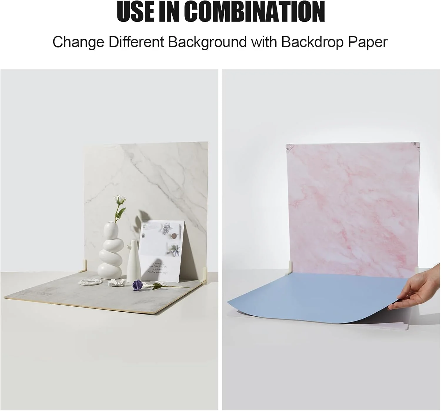 کاغذ پس زمینه عکاسی دو طرفه 6 عددی و تخته پس زمینه عکس 2 عددی، 60x60 سانتی متر، با کیف حمل و اجزا، مجموعه پس زمینه 16 طرح برای نیازهای عکاسی، ضد آب، قابل حمل