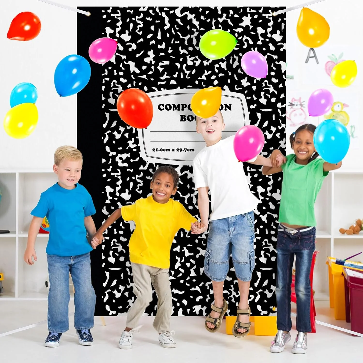 پس زمینه طرح کاغذ دفتر مشق، تزئینات خوش آمدگویی به مدرسه، مناسب برای کلاس درس، تابلوی اعلانات و مهمانی (2x1.3 متر)