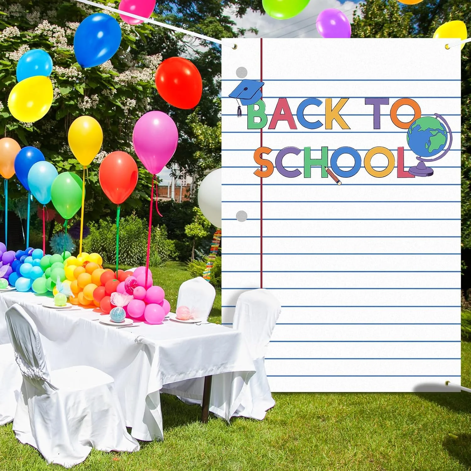 پس زمینه طرح کاغذ دفتر مشق، تزئینات خوش آمدگویی به مدرسه، مناسب برای کلاس درس، تابلوی اعلانات و مهمانی (1.8x1.2 متر، طرح دفتر)