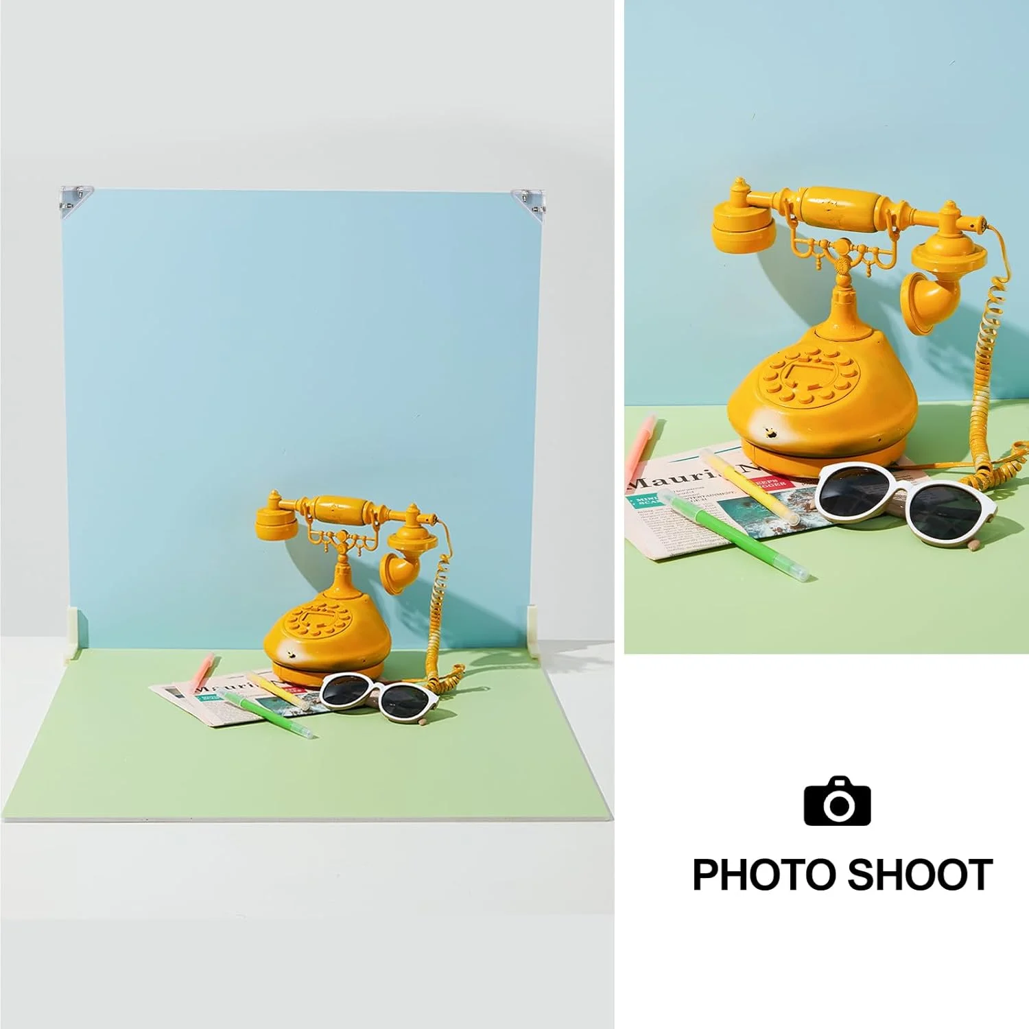 کاغذ پس زمینه عکاسی دو طرفه 6 عددی و تخته پس زمینه عکس 2 عددی، 60x60 سانتی متر، با کیف حمل و اجزا، مجموعه پس زمینه 16 طرح برای نیازهای عکاسی، ضد آب، قابل حمل