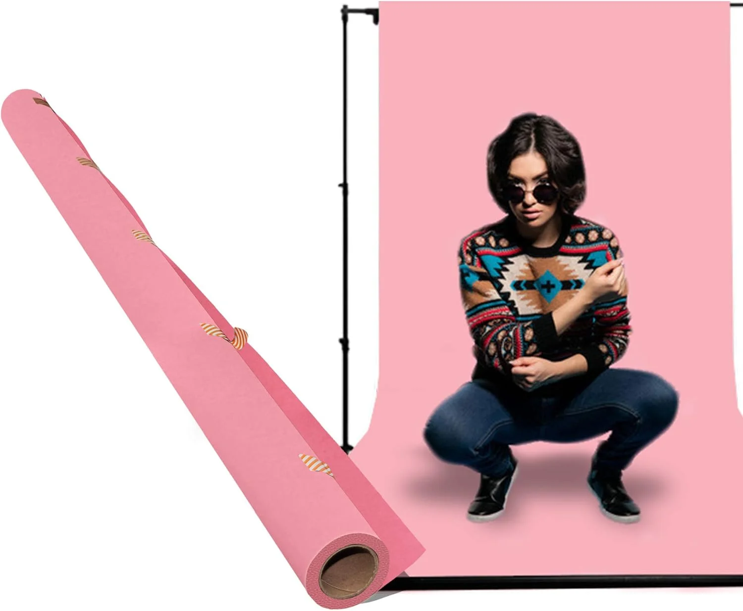 کاغذ پس زمینه صورتی 1.35X10 متری برای استودیو عکس، پرتره، پس زمینه عکاسی بدون درز، تاشو، مد کلاسیک برای عکاس حرفه ای استودیو