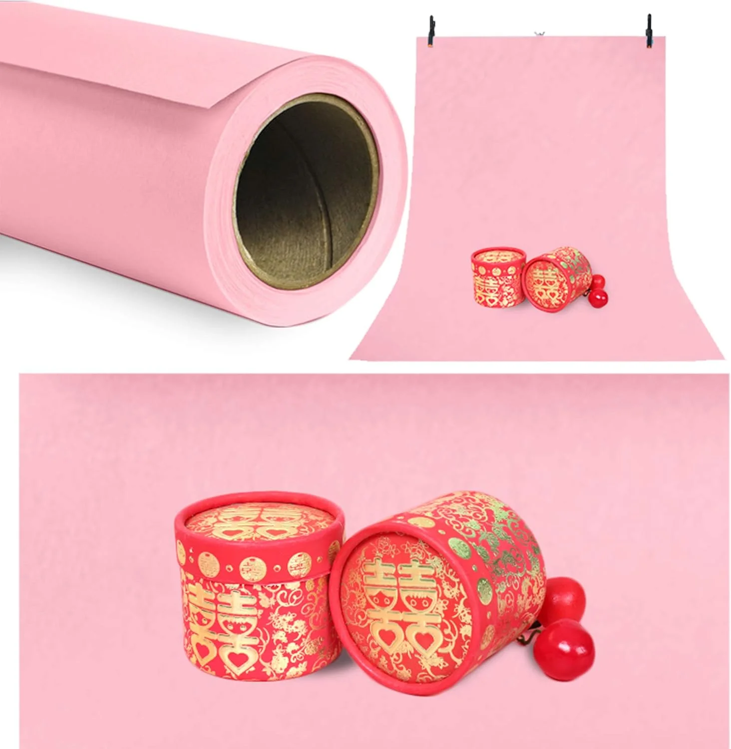 کاغذ پس زمینه صورتی 1.35X10 متری برای استودیو عکس، پرتره، پس زمینه عکاسی بدون درز، تاشو، مد کلاسیک برای عکاس حرفه ای استودیو