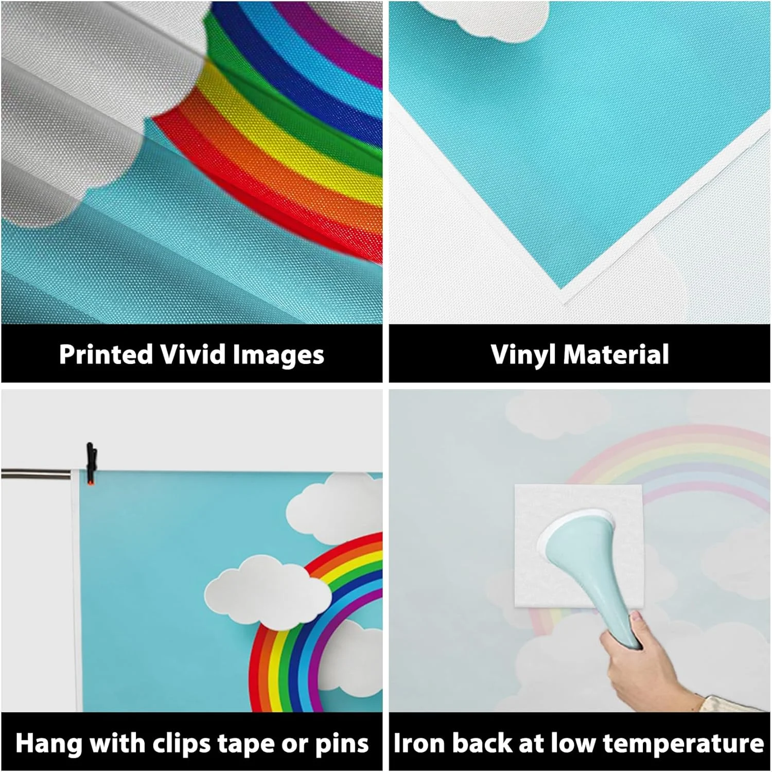 پس زمینه عکس طرح کارتونی رنگین کمان و ابر روی کاغذ آبی AOFOTO، مناسب برای عکاسی، جشن تولد کودکان، دکوراسیون و استودیو پس زمینه عکس طرح کارتونی رنگین کمان و ابر روی کاغذ آبی AOFOTO، مناسب برای عکاسی، جشن تولد کودکان، دکوراسیون و استودیو