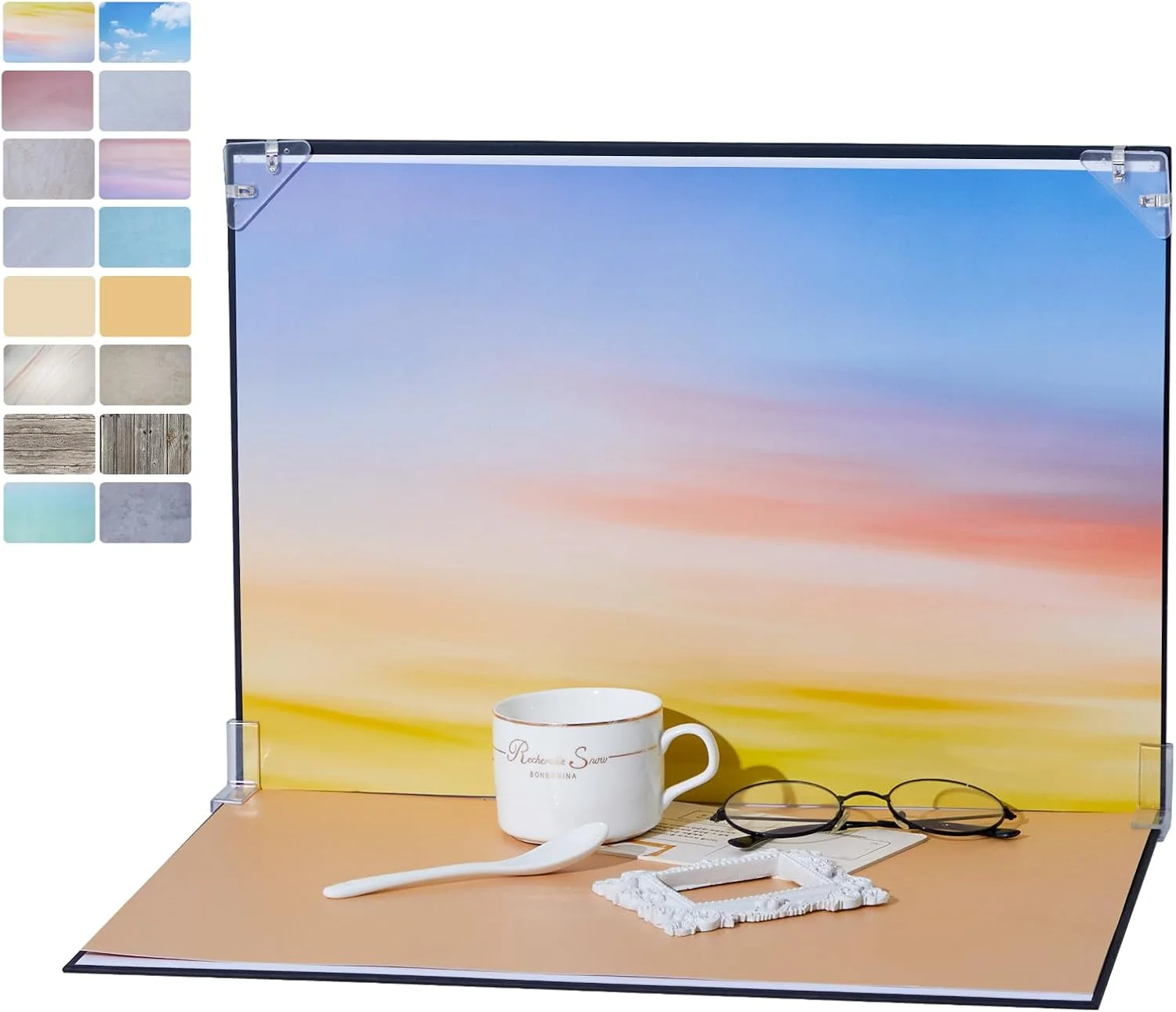 تخته پس زمینه عکس 40x29 سانتی متر، 8 عدد کاغذ پس زمینه دو طرفه، کیت پس زمینه عکاسی محصول سری آسمان برای لوازم، جواهرات غذایی، لوازم آرایشی، پس زمینه های کوچک تولید محتوا