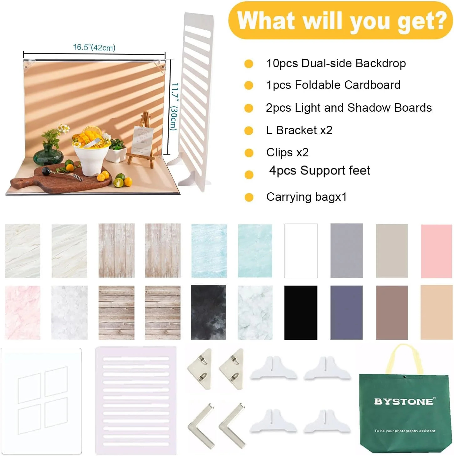 مجموعه 10 عددی پس زمینه عکاسی محصول با 18 طرح مختلف برای عکاسی از غذا، جواهرات و اشیاء کوچک به همراه سایه (42X29.7 سانتی متر)