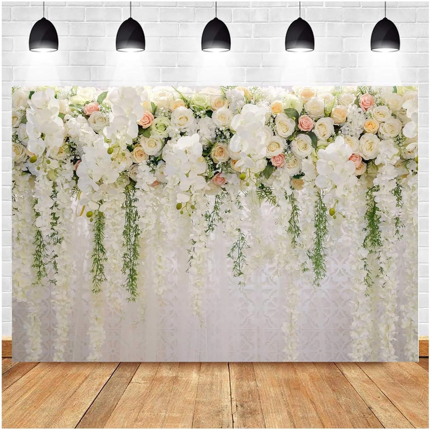 پس زمینه عکاسی با تم گل رز سفید SKEIDO، گل های عروسی، پس زمینه عکس، جشن تولد دخترانه، پرتره، دکور میز کیک و دسر (رز سفید)