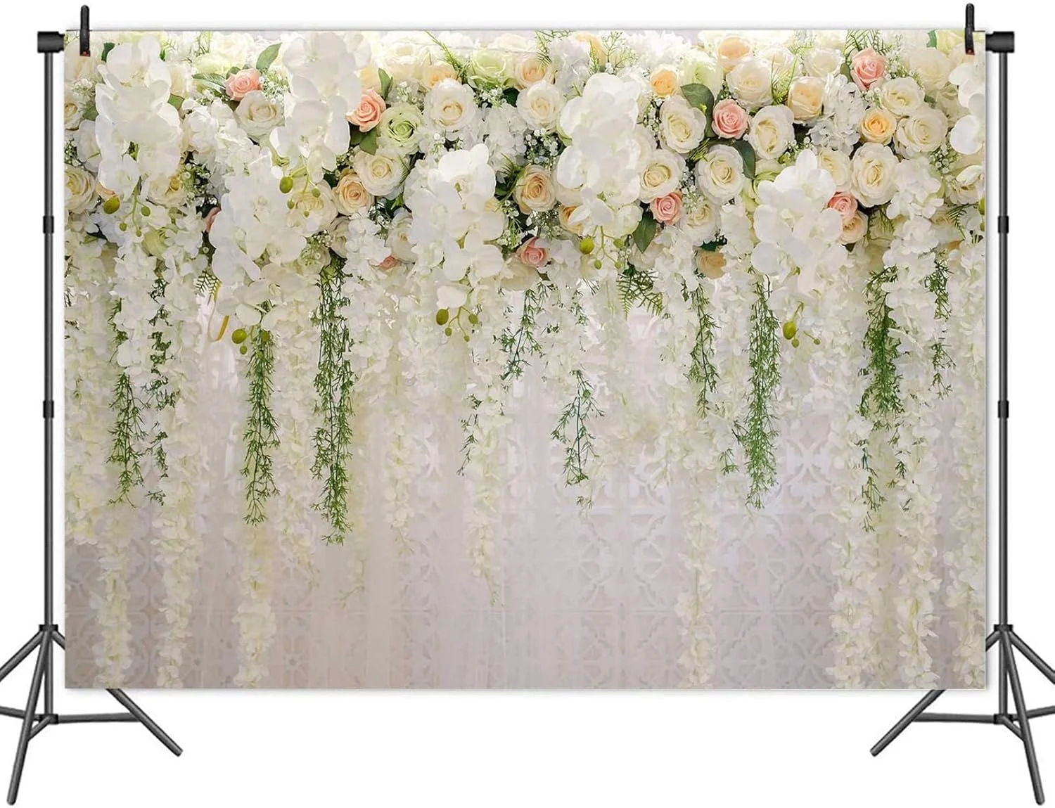 پس زمینه عکاسی با تم گل رز سفید SKEIDO، گل های عروسی، پس زمینه عکس، جشن تولد دخترانه، پرتره، دکور میز کیک و دسر (رز سفید)