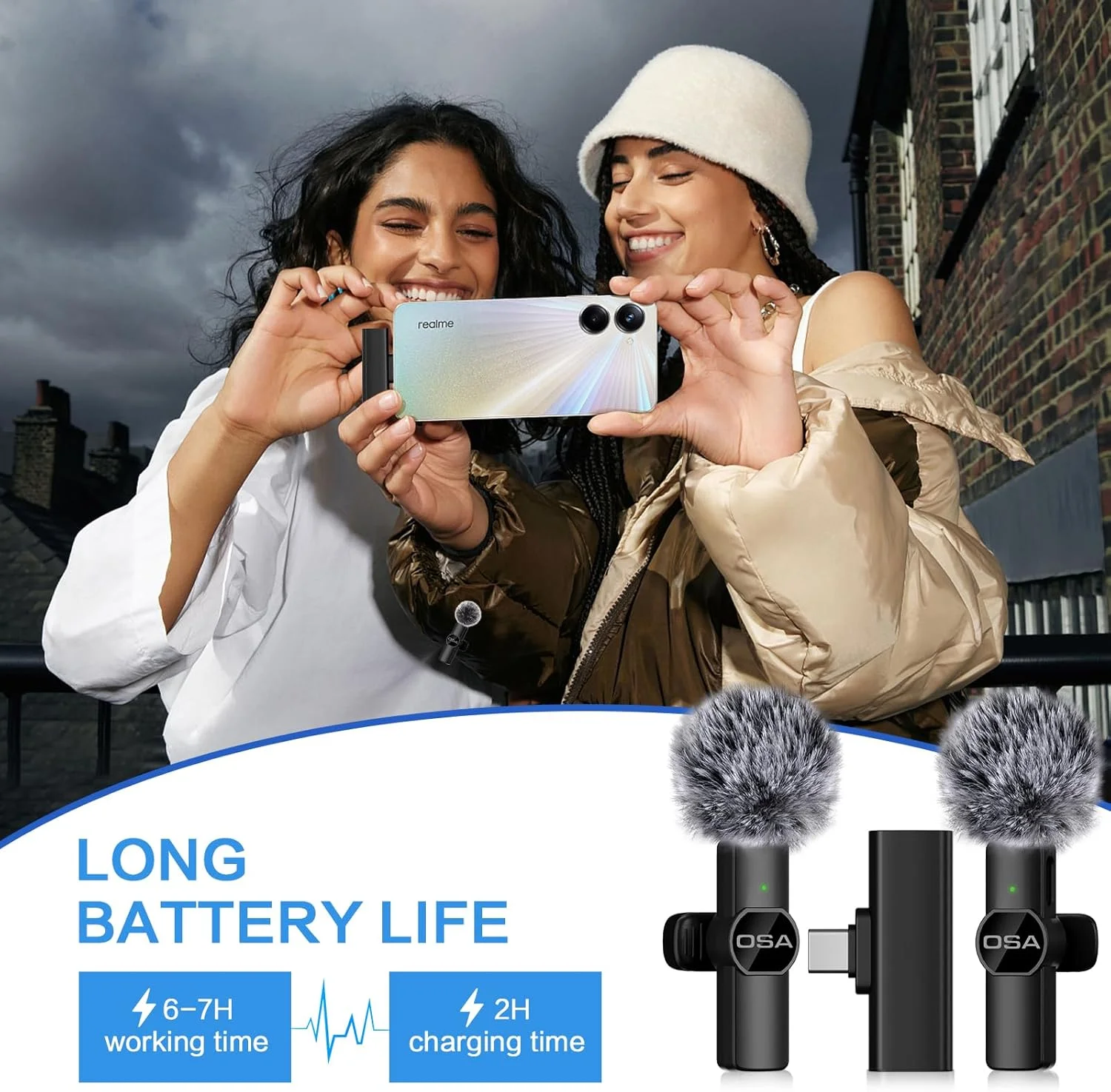 میکروفون یقه ای بی سیم USB-C OSA برای سری آیفون 15/اندروید/لپ تاپ گوشی هوشمند Type-C، میکروفون بی سیم برای ضبط ویدیو، میکروفون مینی، پخش زنده، TikTok، Vlog، YouTube، مصاحبه