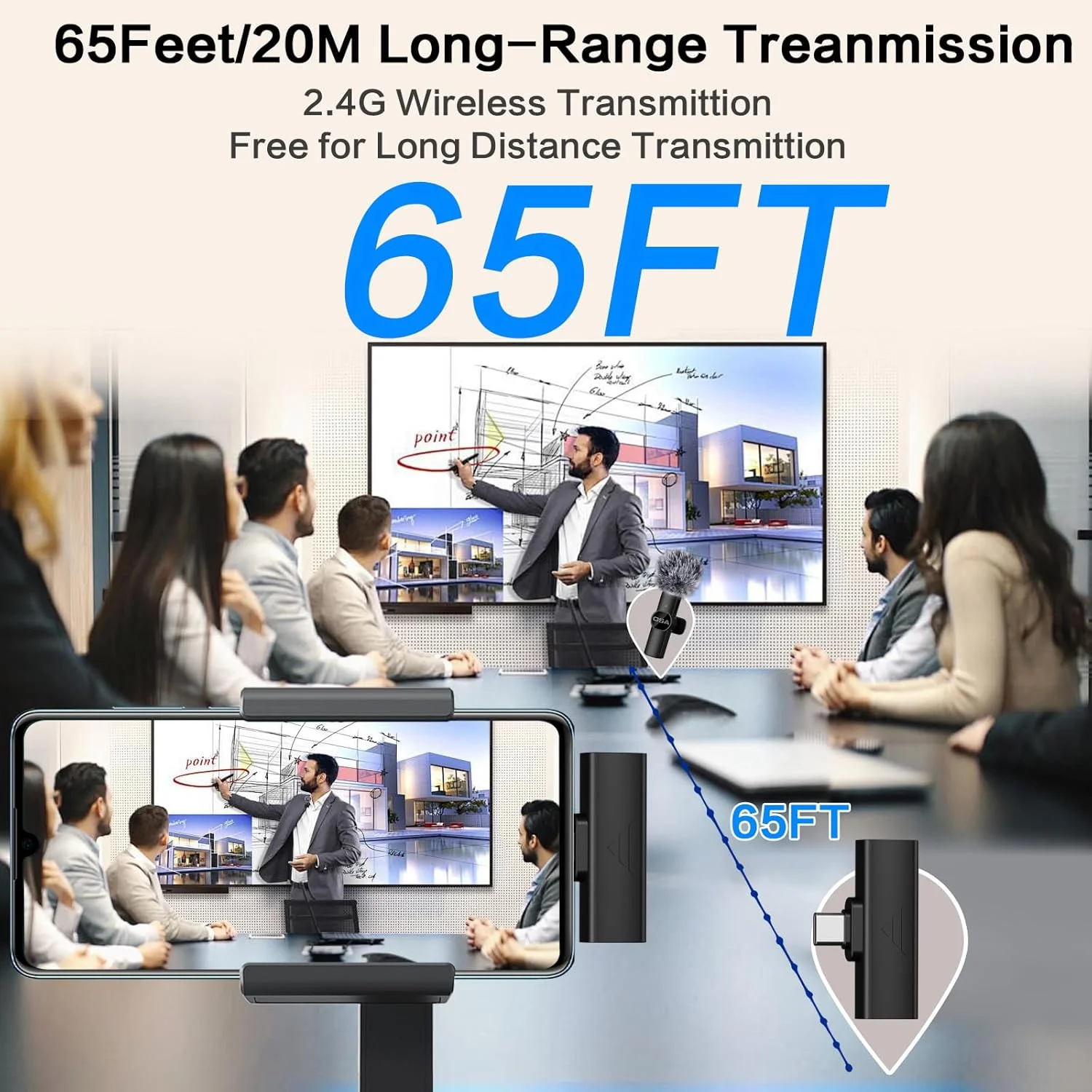 میکروفون یقه ای بی سیم USB-C OSA برای سری آیفون 15/اندروید/لپ تاپ گوشی هوشمند Type-C، میکروفون بی سیم برای ضبط ویدیو، میکروفون مینی، پخش زنده، TikTok، Vlog، YouTube، مصاحبه