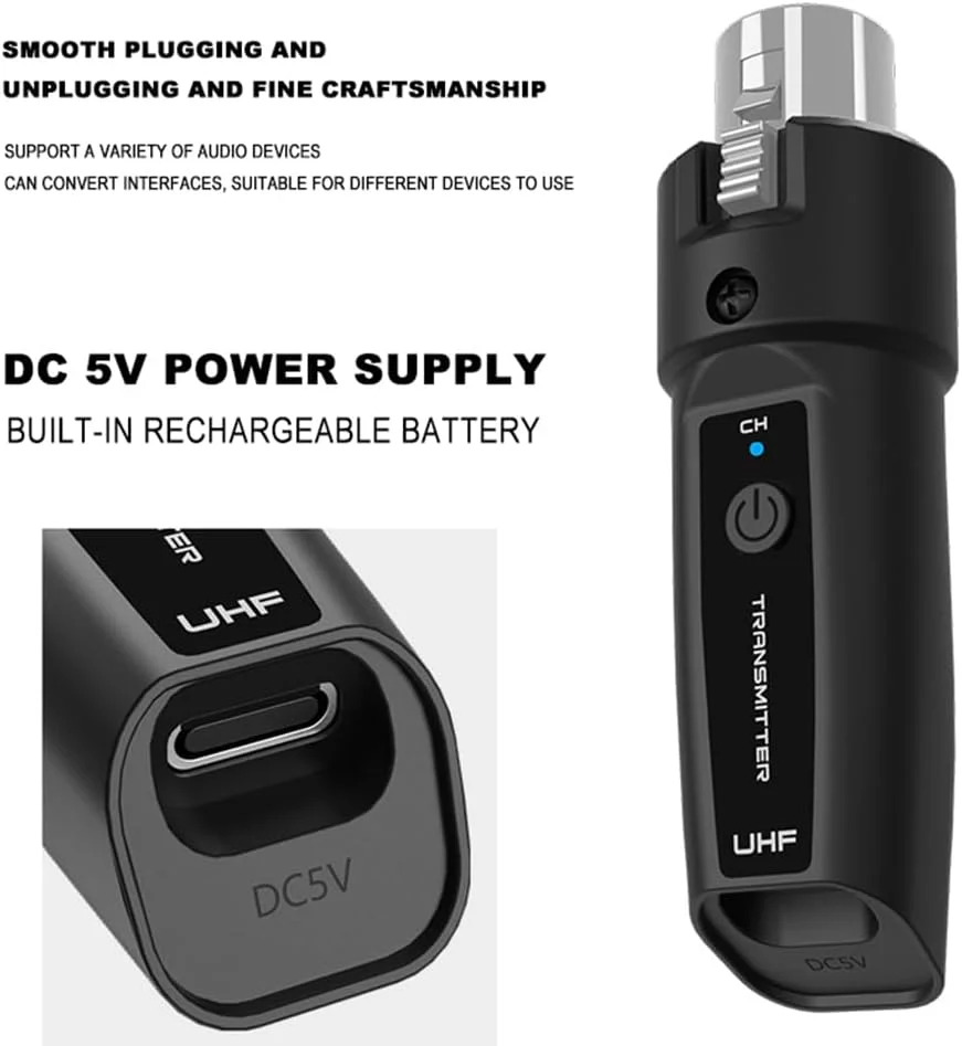 مبدل میکروفون بی‌سیم فرستنده و گیرنده XLR سیستم بی‌سیم میکروفون قابل شارژ برای میکروفون دینامیک برای میکروفون سیمی