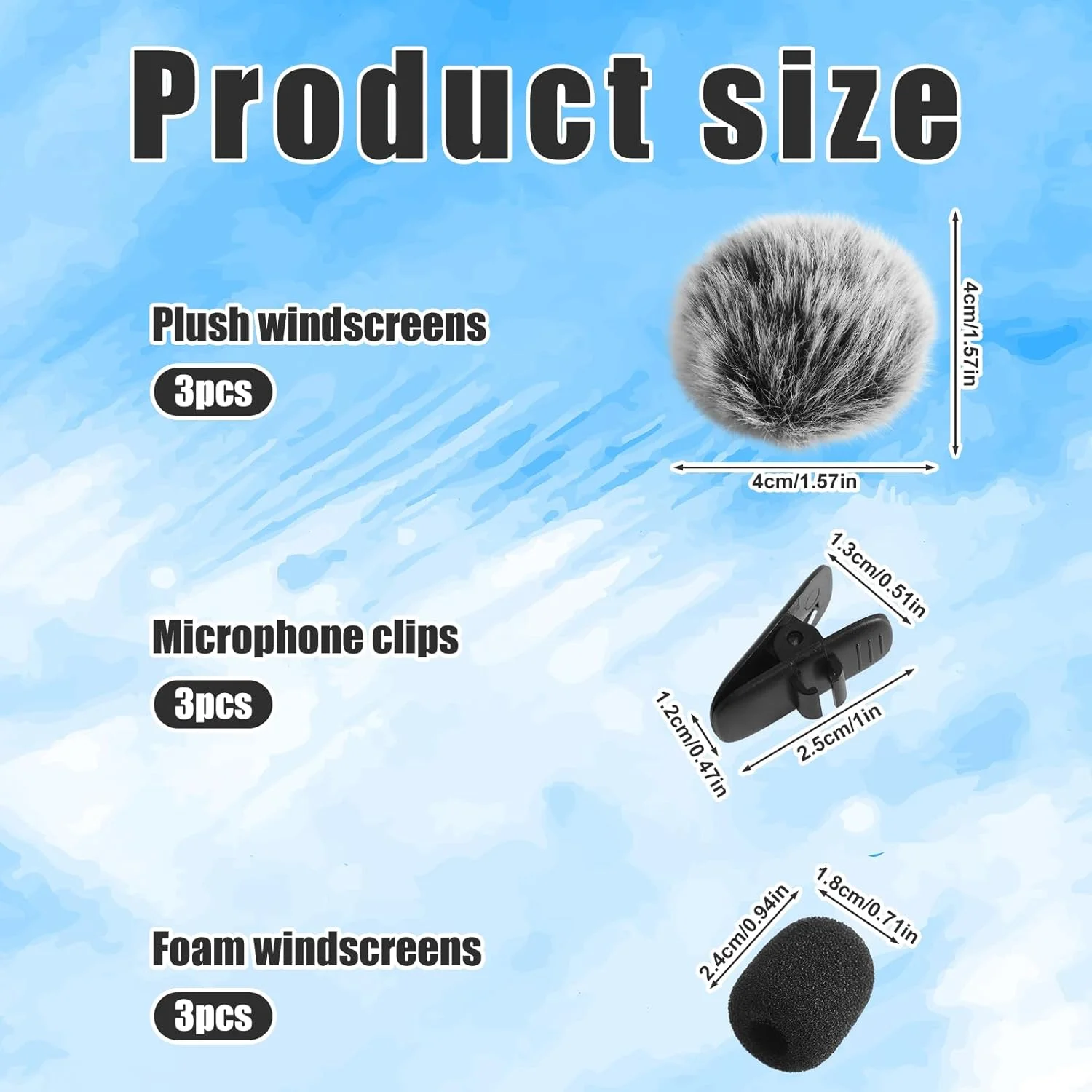 ست ۹ عددی لوازم جانبی میکروفون یقه ای شامل ۳ بادگیر خزدار، ۳ روکش فومی و ۳ گیره میکروفون یقه ای برای کاهش نویز باد ست ۹ عددی لوازم جانبی میکروفون یقه ای شامل ۳ بادگیر خزدار، ۳ روکش فومی و ۳ گیره میکروفون یقه ای برای کاهش نویز باد