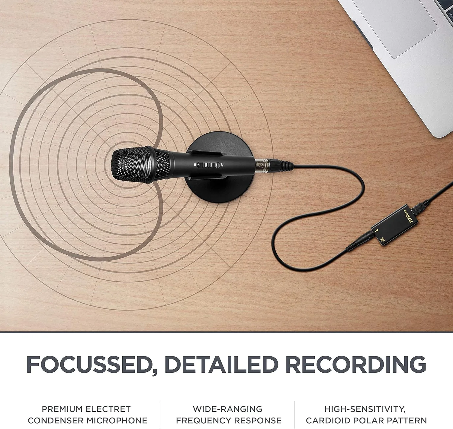 میکروفون کاندنسر USB مارنتز پرو M4U به همراه رابط صوتی، کابل میکروفون و پایه رومیزی برای پروژه‌های پادکست، استریم و ضبط سازها