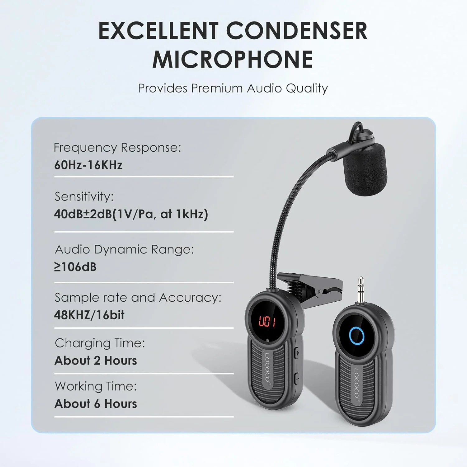 میکروفون بی سیم سازهای بادی UHF LOCOCO برای مبتدیان: فرستنده و گیرنده میکروفون ساکسیفون قابل شارژ - برد 50 متری. اتصال و پخش آسان - میکروفون های گیره ای مناسب برای ساکس، ترومپت، توبا، ترومبون