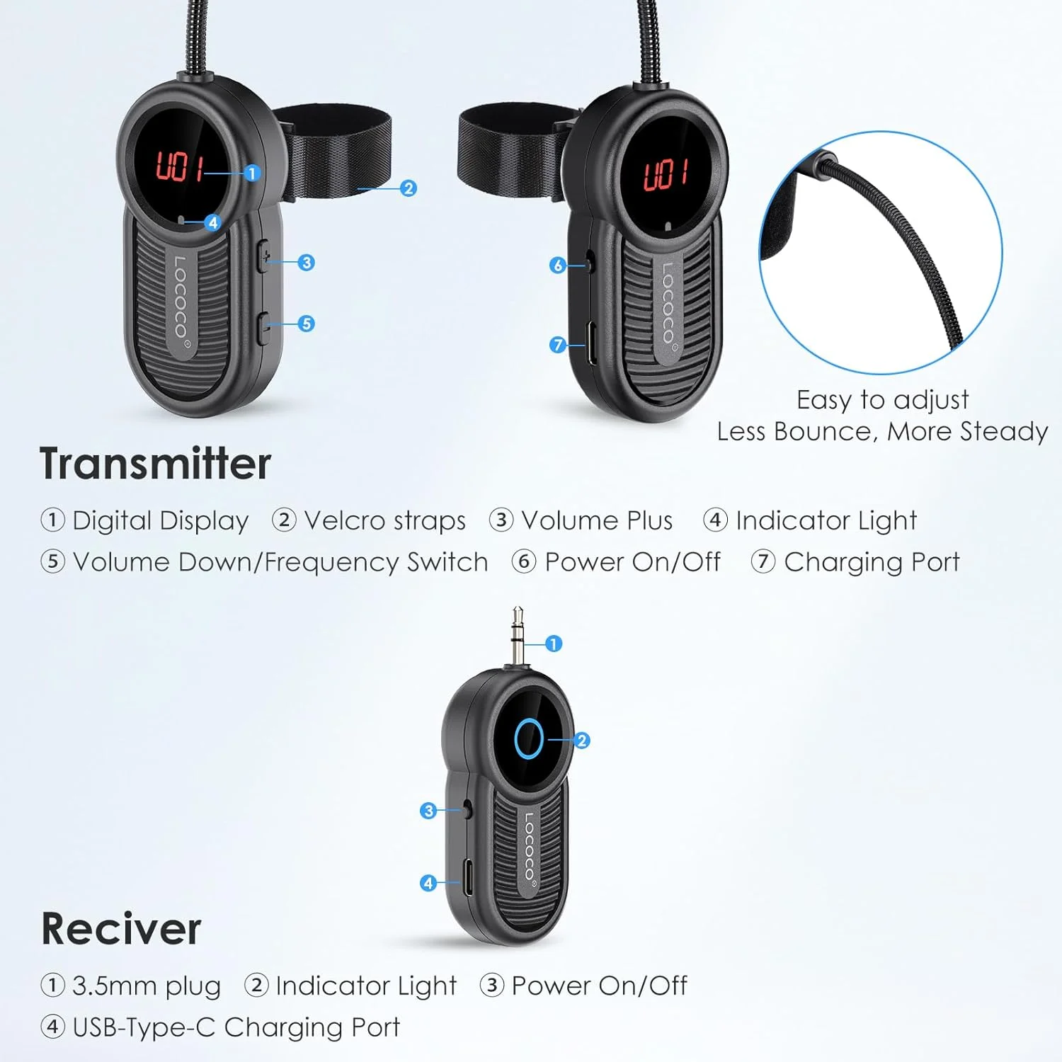 میکروفون بی سیم LOCOCO، میکروفون بی سیم UHF برای سازهای بادی، گیرنده و فرستنده بی سیم قابل شارژ، مناسب برای فلوت، پیکولو، کلارینت میکروفون بی سیم LOCOCO، میکروفون بی سیم UHF برای سازهای بادی، گیرنده و فرستنده بی سیم قابل شارژ، مناسب برای فلوت، پیکولو، کلارینت
