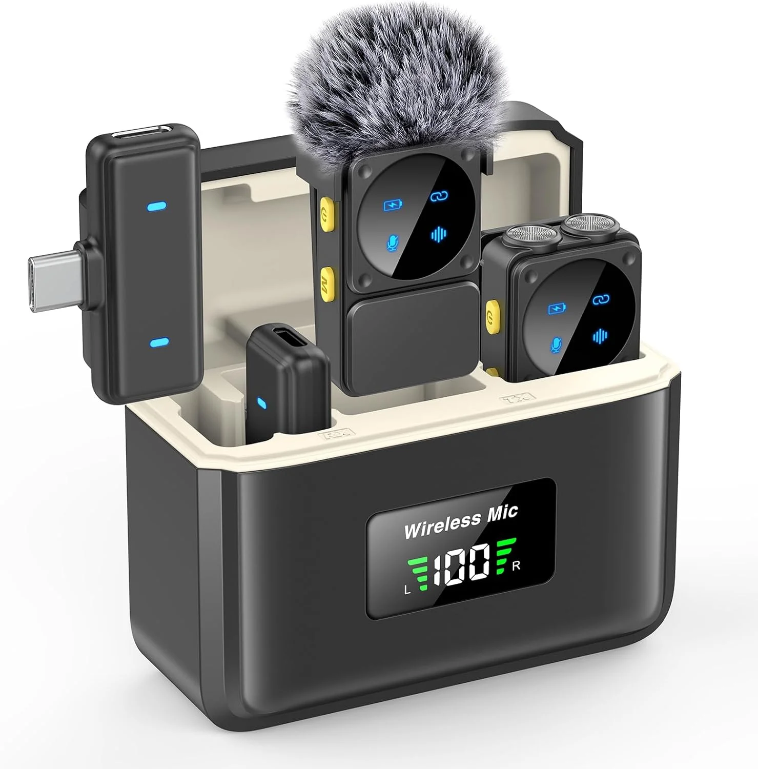 میکروفون یقه ای بی سیم کوچک برای آیفون، آیپد و اندروید با پورت لایتنینگ/USB-C، میکروفون یقه ای با قابلیت کاهش نویز و 80 ساعت کارکرد برای ضبط صدا، میکروفون امنی گیره دار برای ضبط ویدیو، تیک تاک، یوتیوب و ولاگ