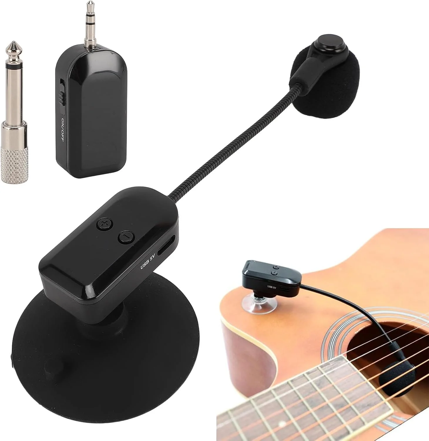میکروفون بی سیم ساز، میکروفون گیره ای بی سیم 2.4 گیگاهرتزی برای گیتار، ویولن، شیپور، ترومپت، ساکسیفون، تقویت کننده صدا، برد 40 متر
