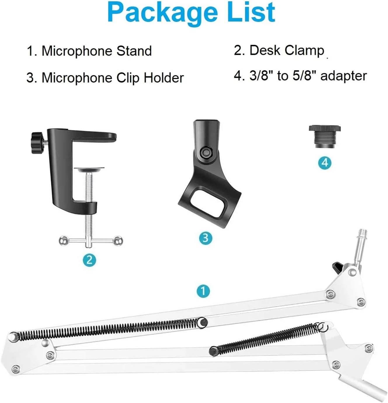 پایه میکروفون بازویی قابل تنظیم ای‌وینر، پایه میکروفون رومیزی سنگین با قابلیت تنظیم ارتفاع، بازوی میکروفون برای میکروفون‌های دستی، پادکست، بازی، ضبط صدا (سفید)