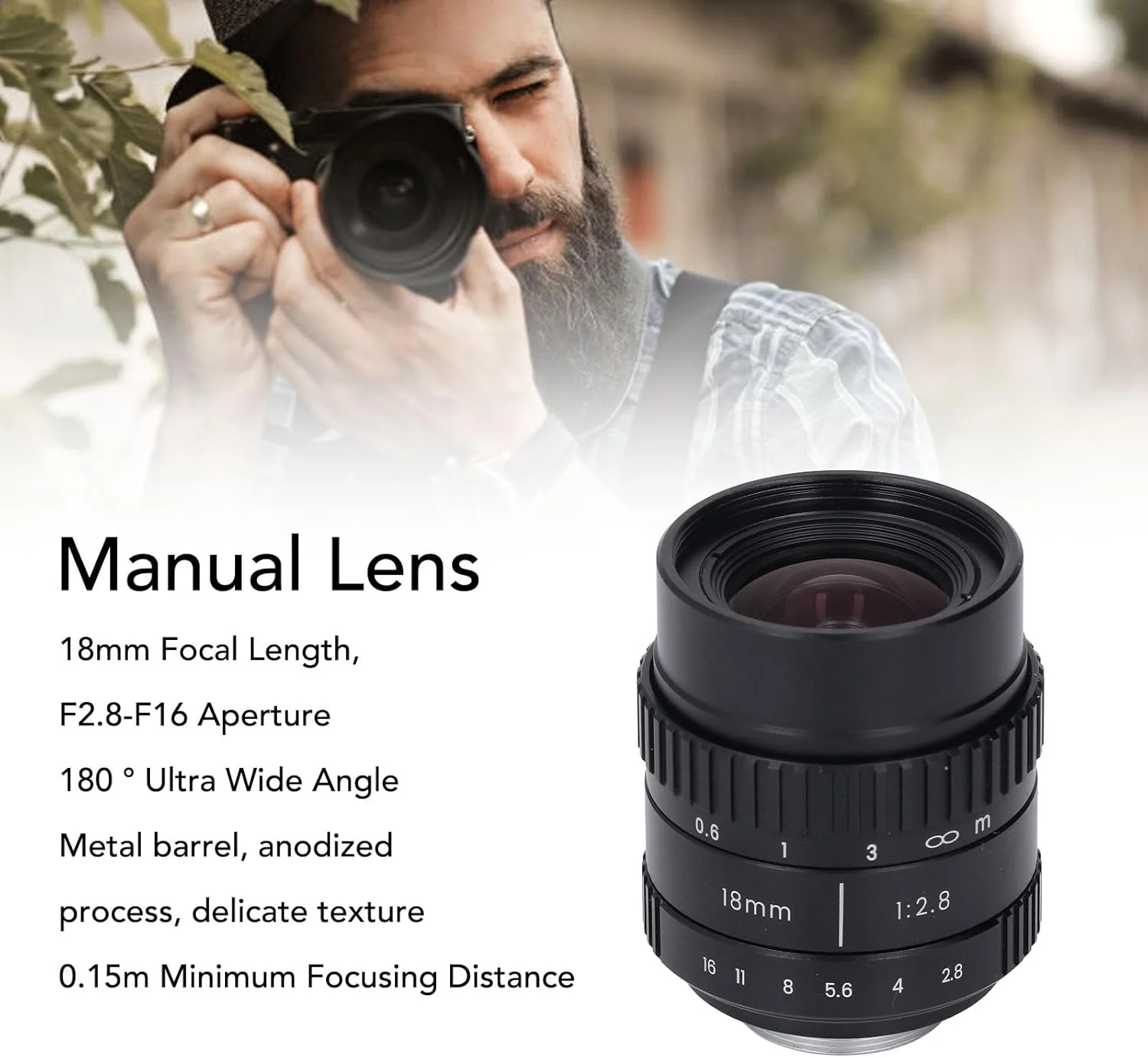 لنز دستی زاویه باز 18 میلیمتری Jiawu F2.8، لنز دوربین آلیاژ آلومینیوم برای دوربینهای مانت 4/3، کیفیت هوایی، ماکرو بادوام برای عکاسی از نمای نزدیک لنز دستی زاویه باز 18 میلیمتری Jiawu F2.8، لنز دوربین آلیاژ آلومینیوم برای دوربینهای مانت 4/3، کیفیت هوایی، ماکرو بادوام برای عکاسی از نمای نزدیک