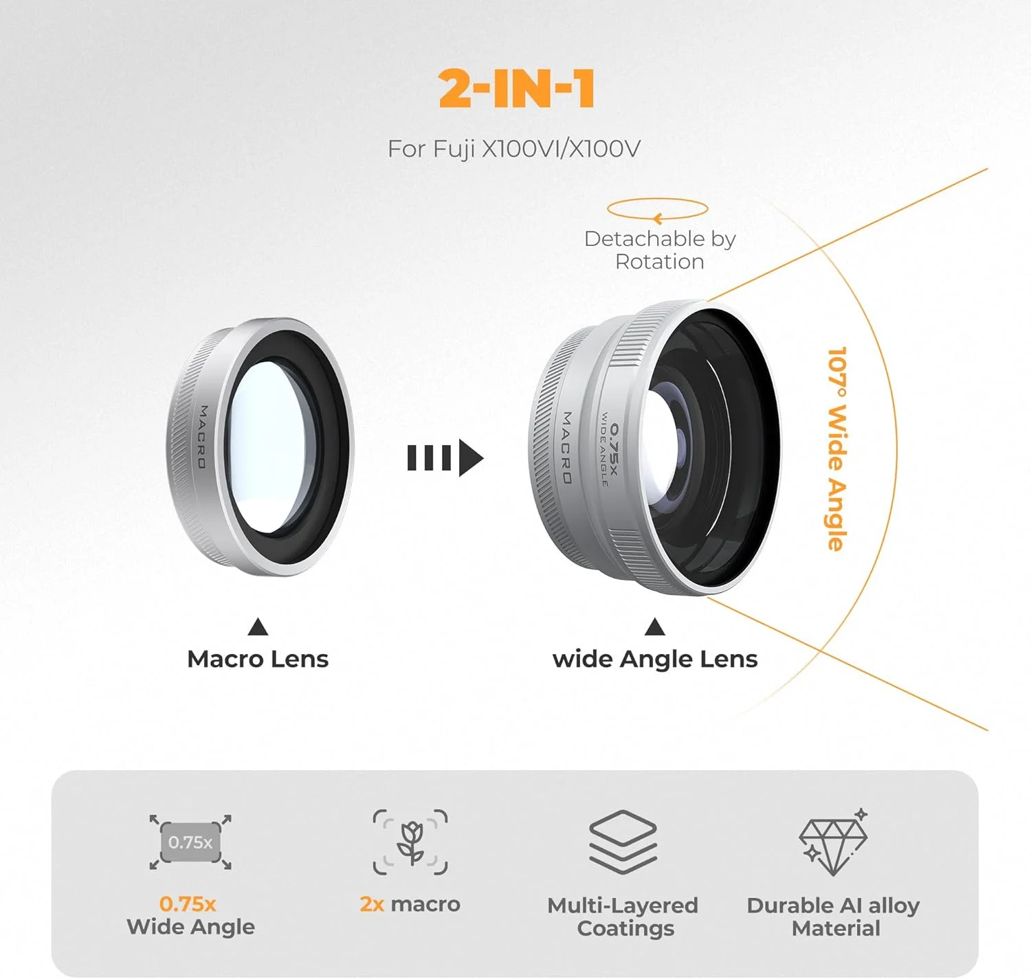 لنز زاویه باز و ماکرو 2 در 1 Freewell سازگار با Fuji X100VI/X100V - طراحی چند منظوره و بزرگنمایی پیشرفته لنز زاویه باز و ماکرو 2 در 1 Freewell سازگار با Fuji X100VI/X100V - طراحی چند منظوره و بزرگنمایی پیشرفته