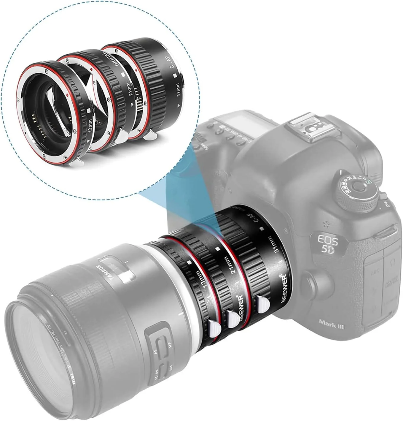 حلقه های افزایش طول لنز ماکرو Flylin با فوکوس خودکار سریع، حلقه آداپتور افزایش طول لنز ماکرو 13mm 21mm 31mm مناسب برای دوربین های EOS EF Mount به 1100d 700d 650d 600d 550d 500d 450d 400d 350d 300d 100d 70d
