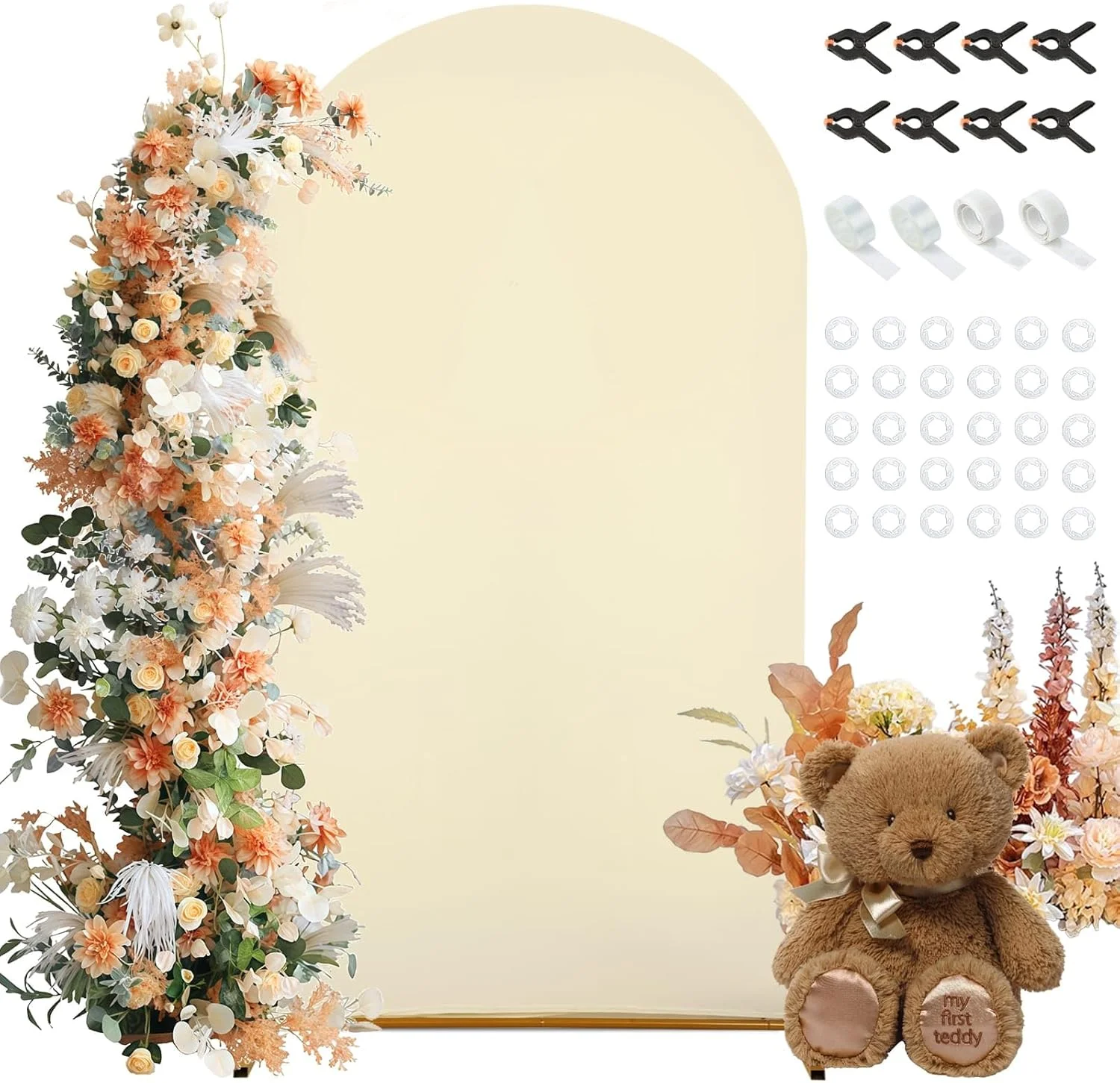 روکش طاق عروسی 2.2 متری، روکش پایه طاق عروسی اسپندکس با سر گرد برای دکوراسیون جشن تولد، مراسم و ضیافت (بژ)