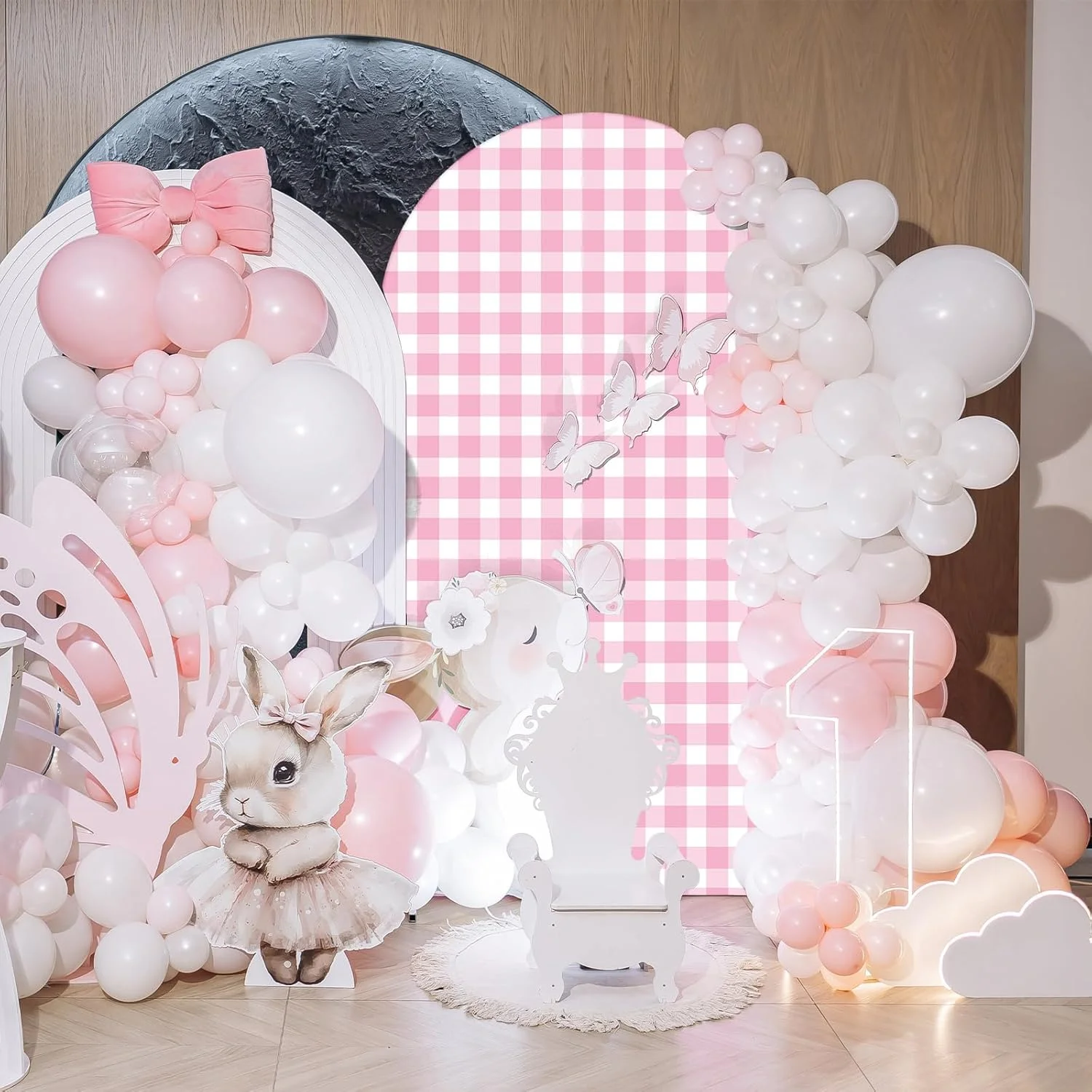 پس زمینه طاق برای جشن نوزاد، مهمانی عروسی با طرح تالاورا مکزیکی، روکش کششی پایه طاق، بنر دو طرفه، تزئینات جشن تولد و غسل تعمید، فقط روکش (چهارخانه صورتی، 80x180 سانتی متر)