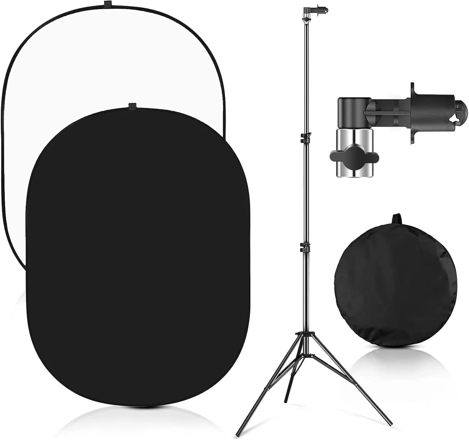 پس زمینه تاشو دو طرفه پرتابل کروماکی سیاه و سفید به همراه پایه، 150x200 سانتی متر، مناسب برای عکس، فیلم، پخش زنده و غیره (سیاه و سفید)