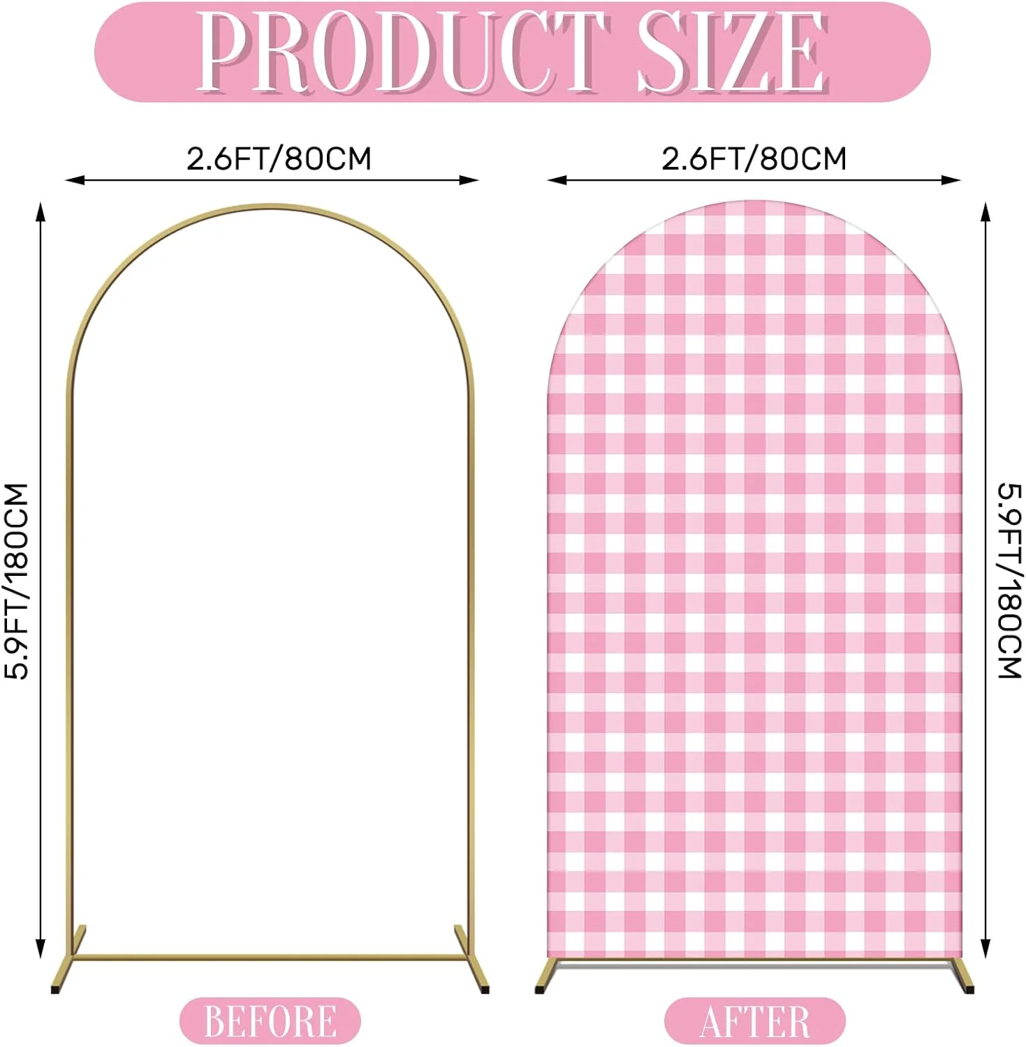 پس زمینه طاق برای جشن نوزاد، مهمانی عروسی با طرح تالاورا مکزیکی، روکش کششی پایه طاق، بنر دو طرفه، تزئینات جشن تولد و غسل تعمید، فقط روکش (چهارخانه صورتی، 80x180 سانتی متر)