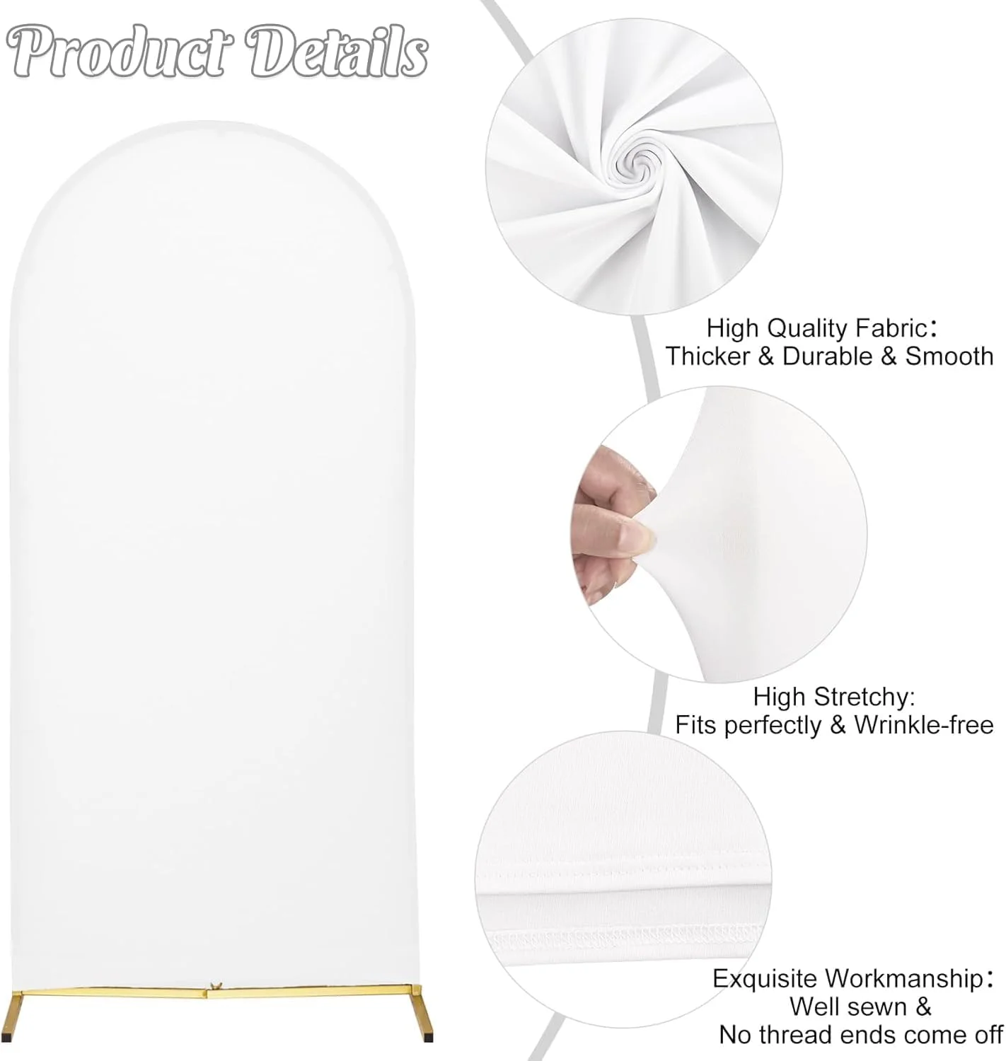 روکش طاق اسپندکس 4 فوتی، روکش کششی و مناسب برای طاق عروسی، روکش پایه گرد، روکش دو طرفه، پس زمینه برای دکوراسیون جشن عروسی، تولد، مراسم و جشن نوزاد (سفید)