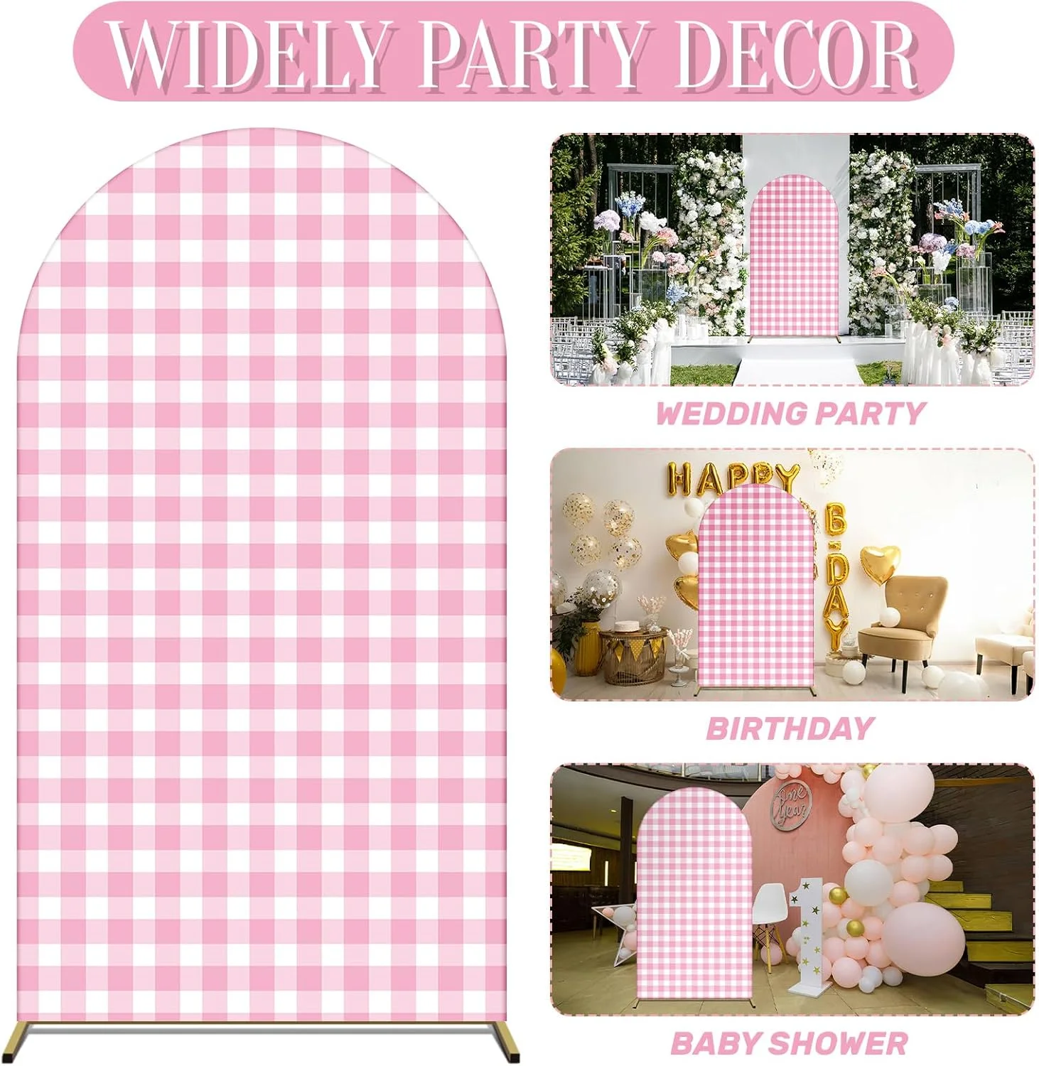 پس زمینه طاق برای جشن نوزاد، مهمانی عروسی با طرح تالاورا مکزیکی، روکش کششی پایه طاق، بنر دو طرفه، تزئینات جشن تولد و غسل تعمید، فقط روکش (چهارخانه صورتی، 80x180 سانتی متر)