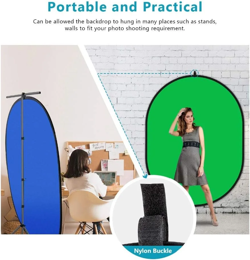 پس زمینه پرده سبز کروماکی قابل حمل برای استودیوی ویدئویی 150X200 سانتی متر 2 در 1 پس زمینه پرده سبز کروماکی قابل حمل برای استودیوی ویدئویی 150X200 سانتی متر 2 در 1