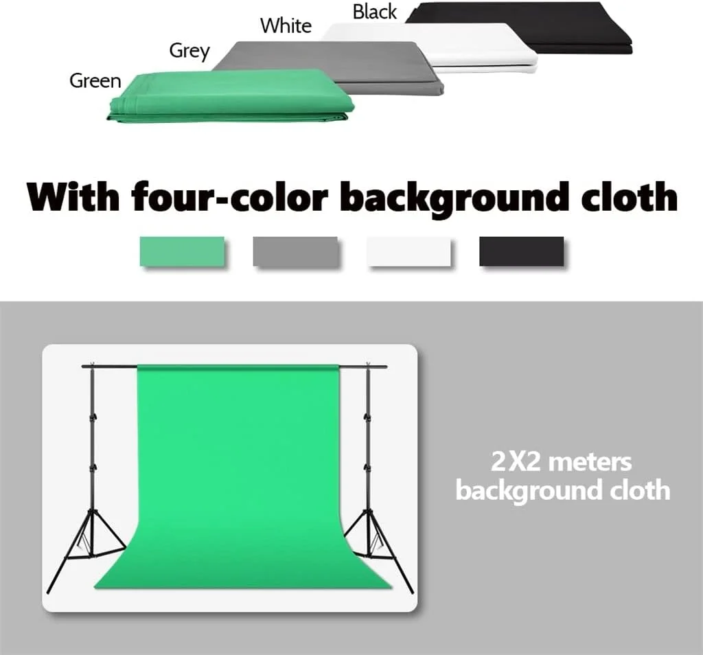 کیت پایه نگهدارنده پرده فون پرتابل 2x2 متری، سیستم پشتیبانی پس زمینه، پرده سفید مشکی سبز برای عکاسی