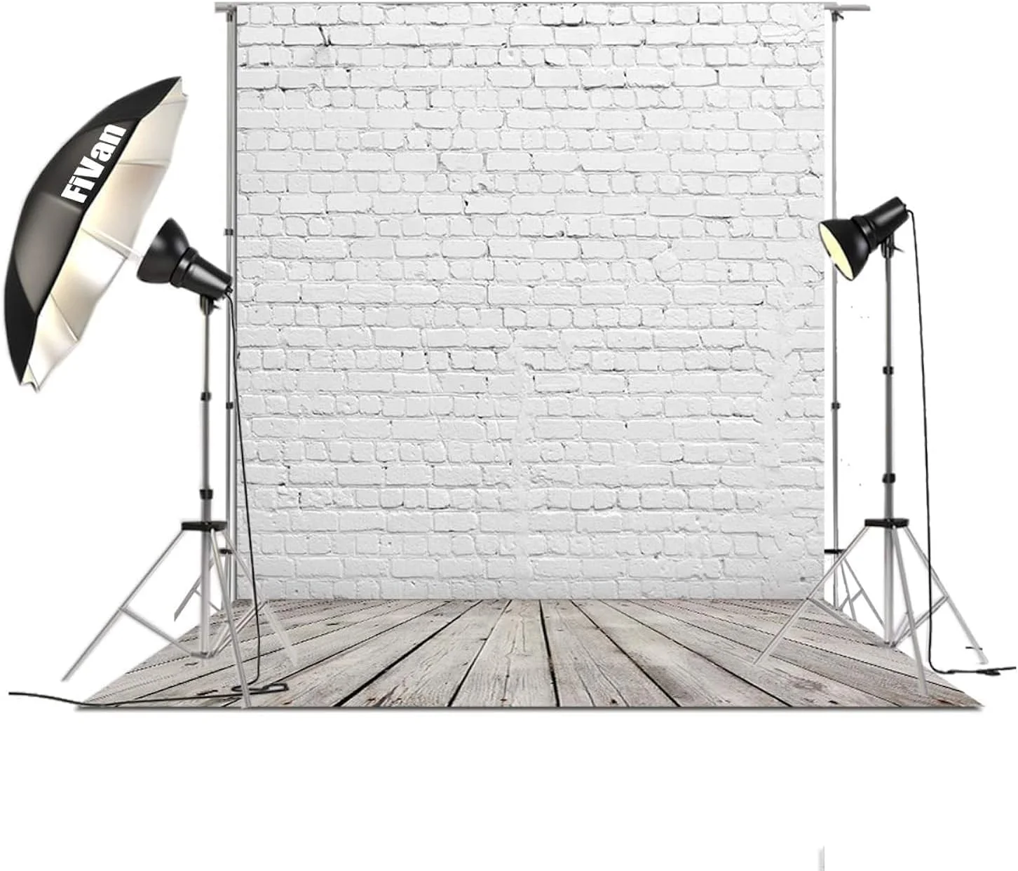 پس زمینه عکاسی دیوار آجری سفید با کف چوبی خاکستری هوآیی، سایز 120x180 سانتی متر، وینیل، مدل D-2504