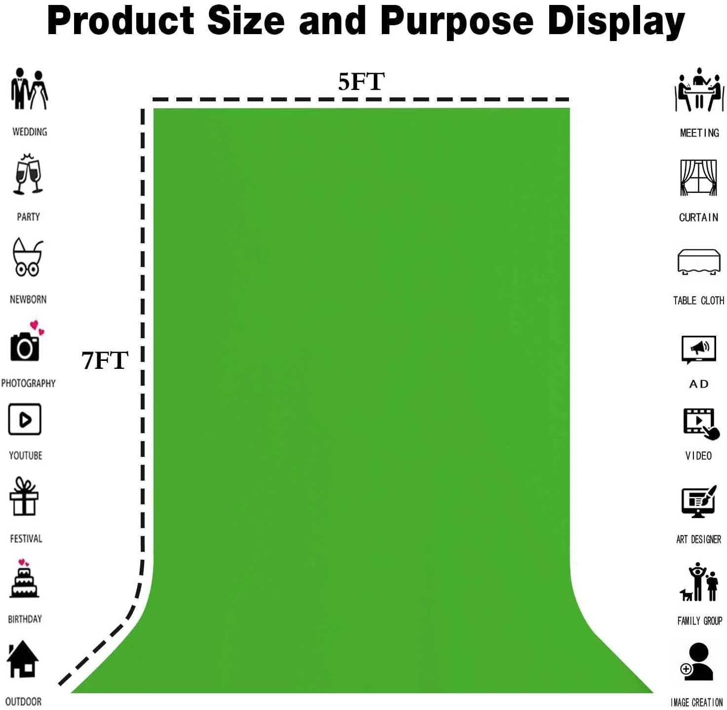 پرده پس زمینه سبز قابل حمل 1.5x2.1 متر، پس زمینه عکاسی رنگ ثابت، پرده پس زمینه عکسبرداری